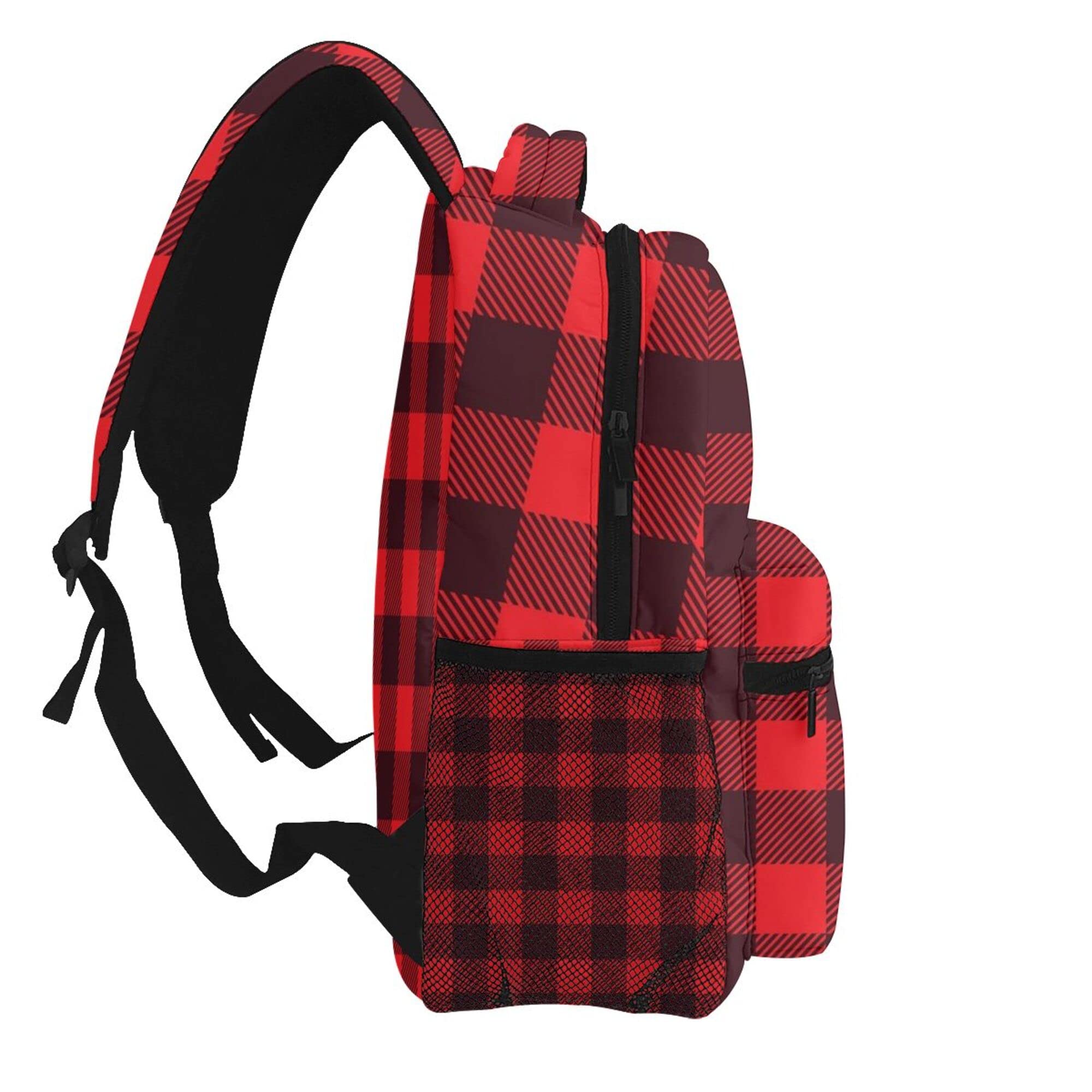AMRANDOM Travel Backpack for Women & Men - Red Black Buffalo Check Plaid Pattern College Backpack with Adjustable Straps - Perfect for School, Work, Hiking & Daily Commute