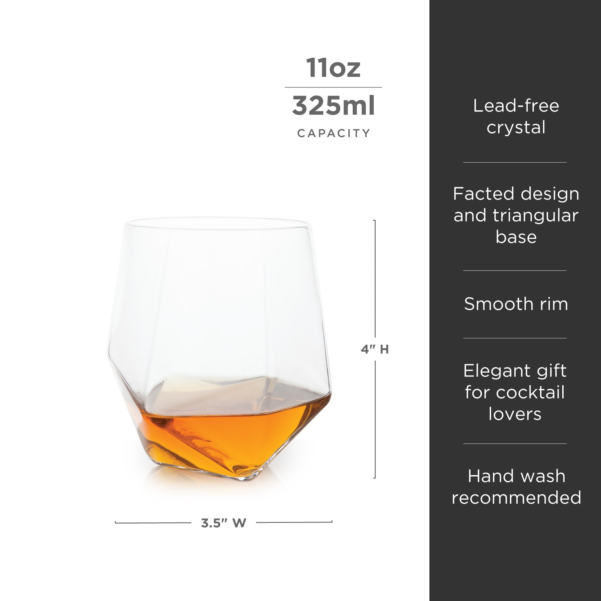 Premium Seneca Faceted Crystal Tumblers Set of 2 - Elegant Whiskey Glasses for Cocktails, Bourbon & Scotch - Perfect for Home Bar, Dinner Parties & Gifts