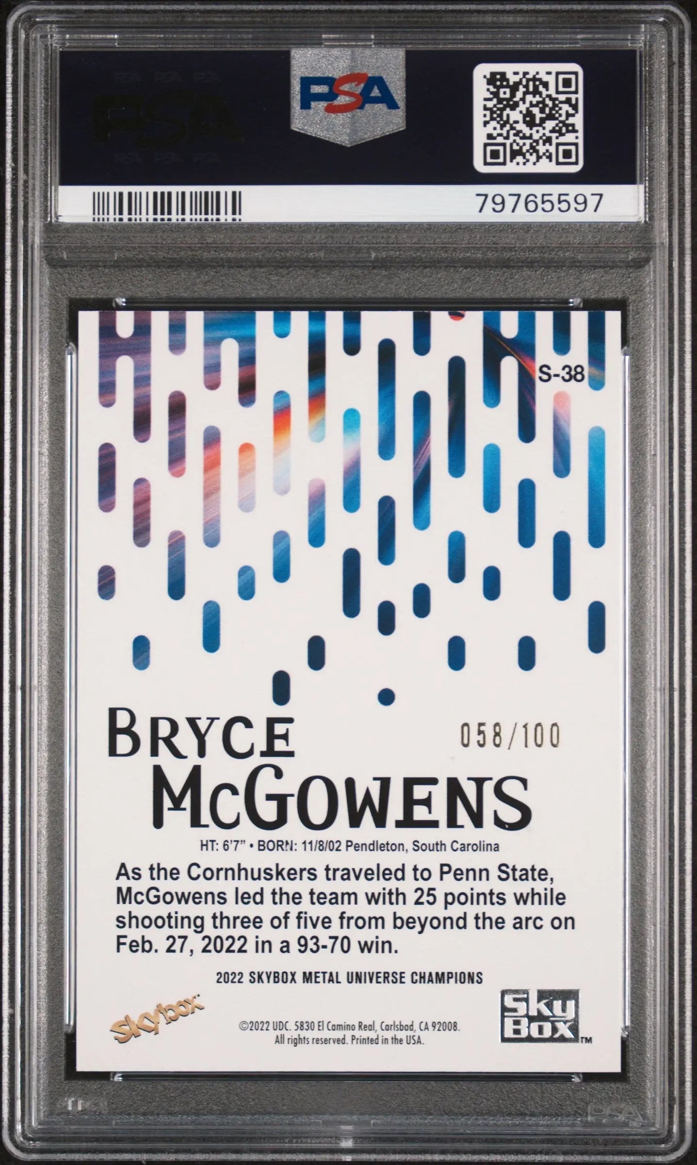 2022 Skybox Metal Universe Premium Star Rubies Bryce McGowens PSA 10 /100 - Rare Basketball Trading Card for Collectors & Investors - Perfect for Display, Gifts, and Portfolio Diversification