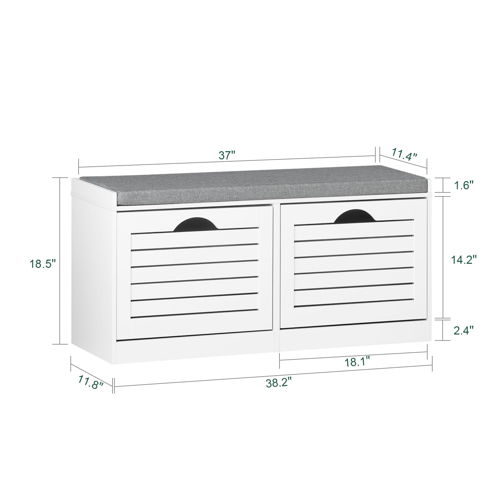 White Shoe Storage Bench with 2 Drawers & Padded Seat Cushion - Narrow Entryway Shoe Cabinet for Hallway, Mudroom & Window Seat - Perfect for Organizing Shoes, Hats & Seasonal Items by the Front Door