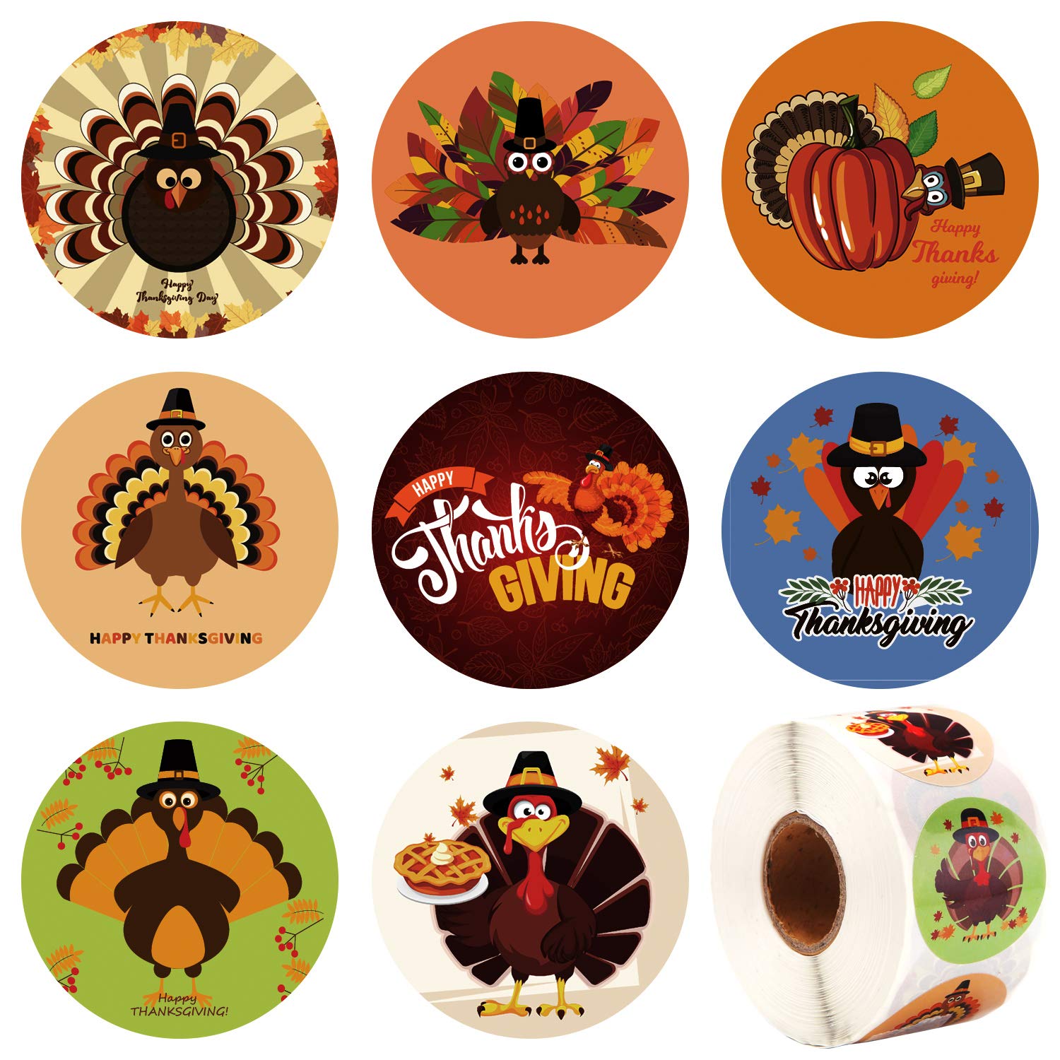 Elcoho 600-Piece Thanksgiving Stickers Set - Cute Turkey Design Roll Stickers for Party Favors, DIY Crafts, Scrapbooking & Holiday Decorations | Perfect for Thanksgiving Party Supplies, Gift Wrapping & School Projects
