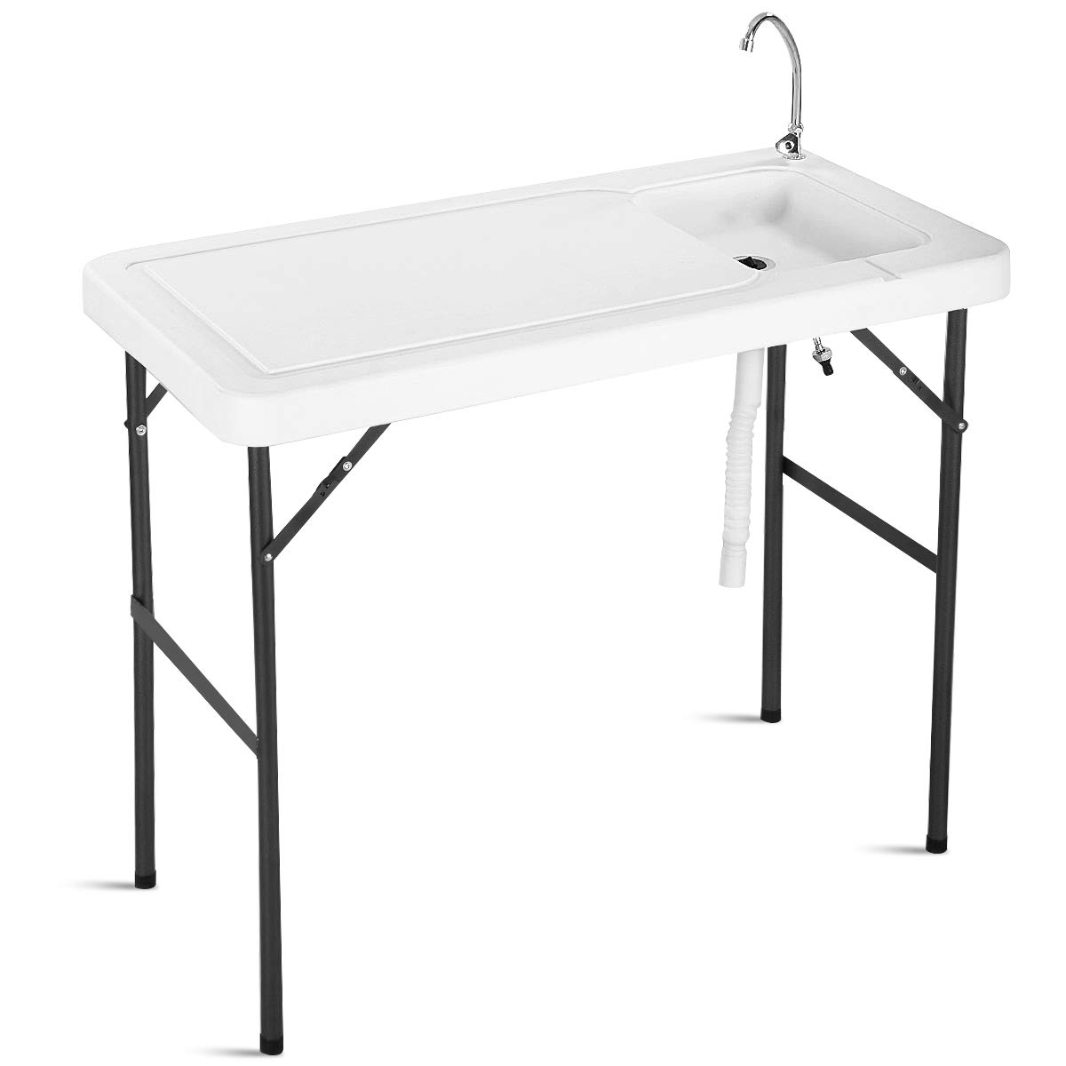 Goplus Portable Fish Cleaning Table with Sink - Heavy Duty Folding Outdoor Fillet Station with Faucet & Hose Hook Up - Perfect for Camping, Beach, Dock, Patio & Picnic Use