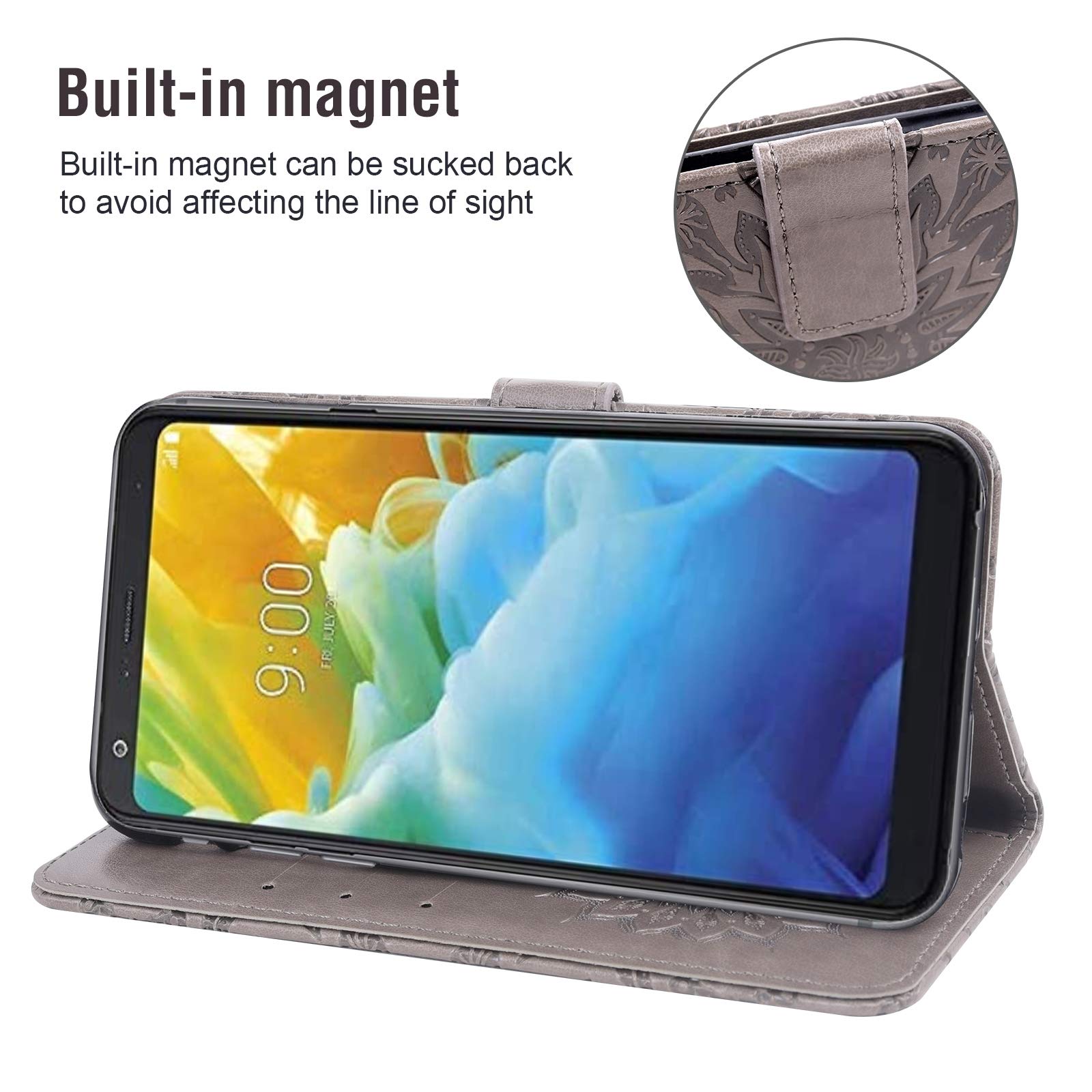 Premium Leather Wallet Case for LG Stylo 4 with Tempered Glass Screen Protector - Slim Flip Cover with Card Holder & Stand Function (Gray) - Perfect for Work, Travel and Daily Use - Compatible with LG Stylo4/Sylo4/4+/Q Stylus/Stlo4 (Men & Women)
