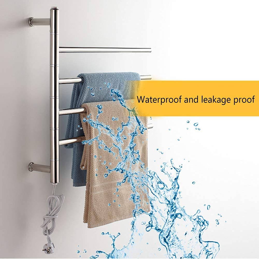 Premium Stainless Steel Towel Warmer for Bathroom - Wall Mounted, Hardwired & Plug-in 4-Bar Heated Towel Rack with Timer (51W, Silver) - Perfect for Spa, Luxury Hotels & Cozy Home Bathrooms