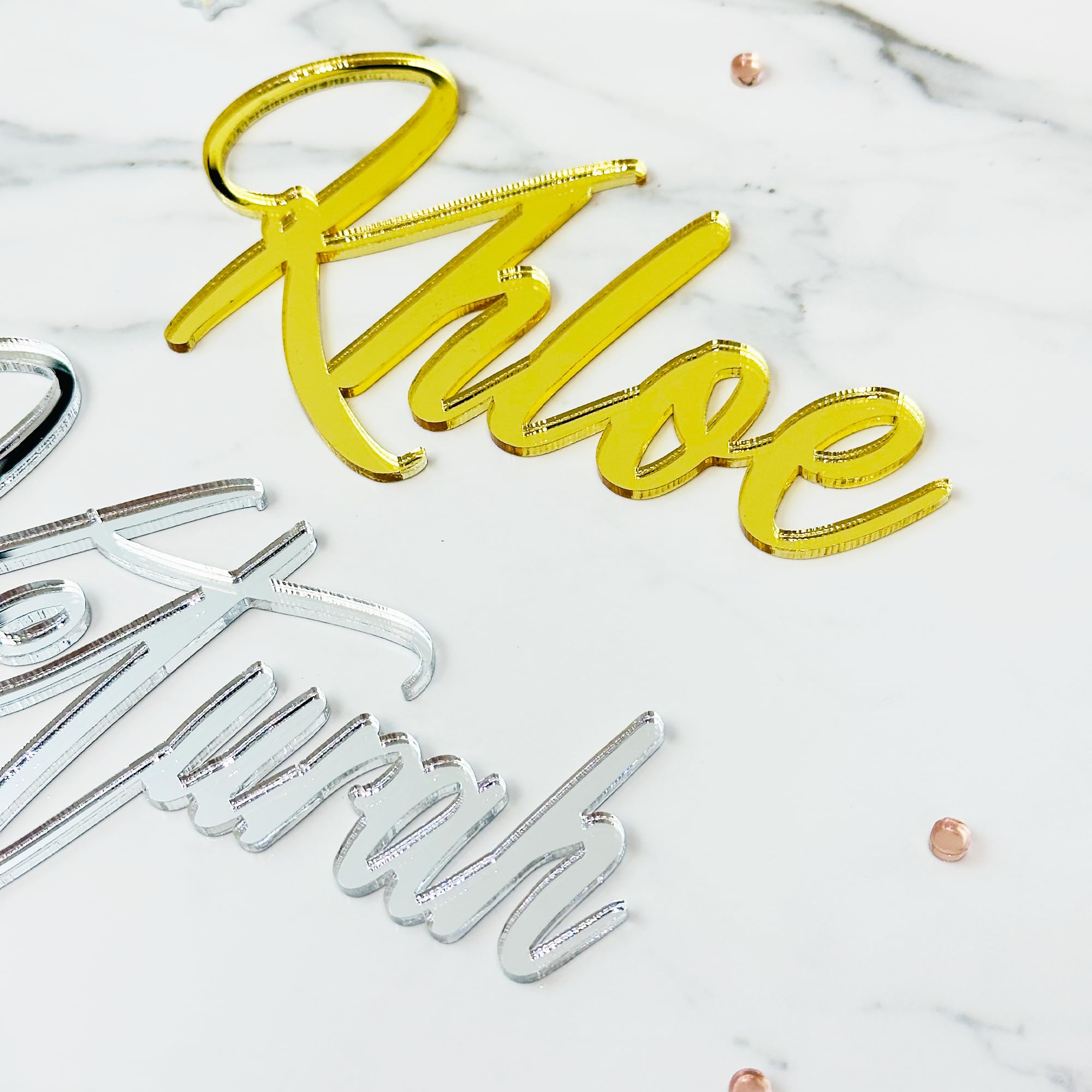Custom Acrylic Cake Name Sign - Personalized Cake Name Plaque for Birthday, Baby Shower & Wedding - Cake Letters & Decoration for Party Dessert Table Display