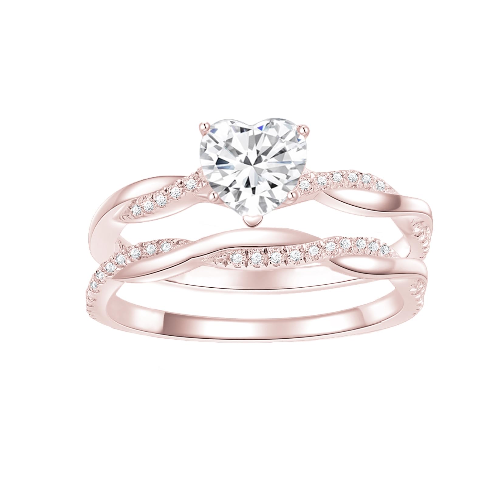 1.0 Carat Moissanite Infinity Twist Heart Cut Engagement Ring Set for Women - Platinum Plated Silver Wedding & Bridal Ring Set - Perfect for Proposals, Anniversaries & Romantic Occasions