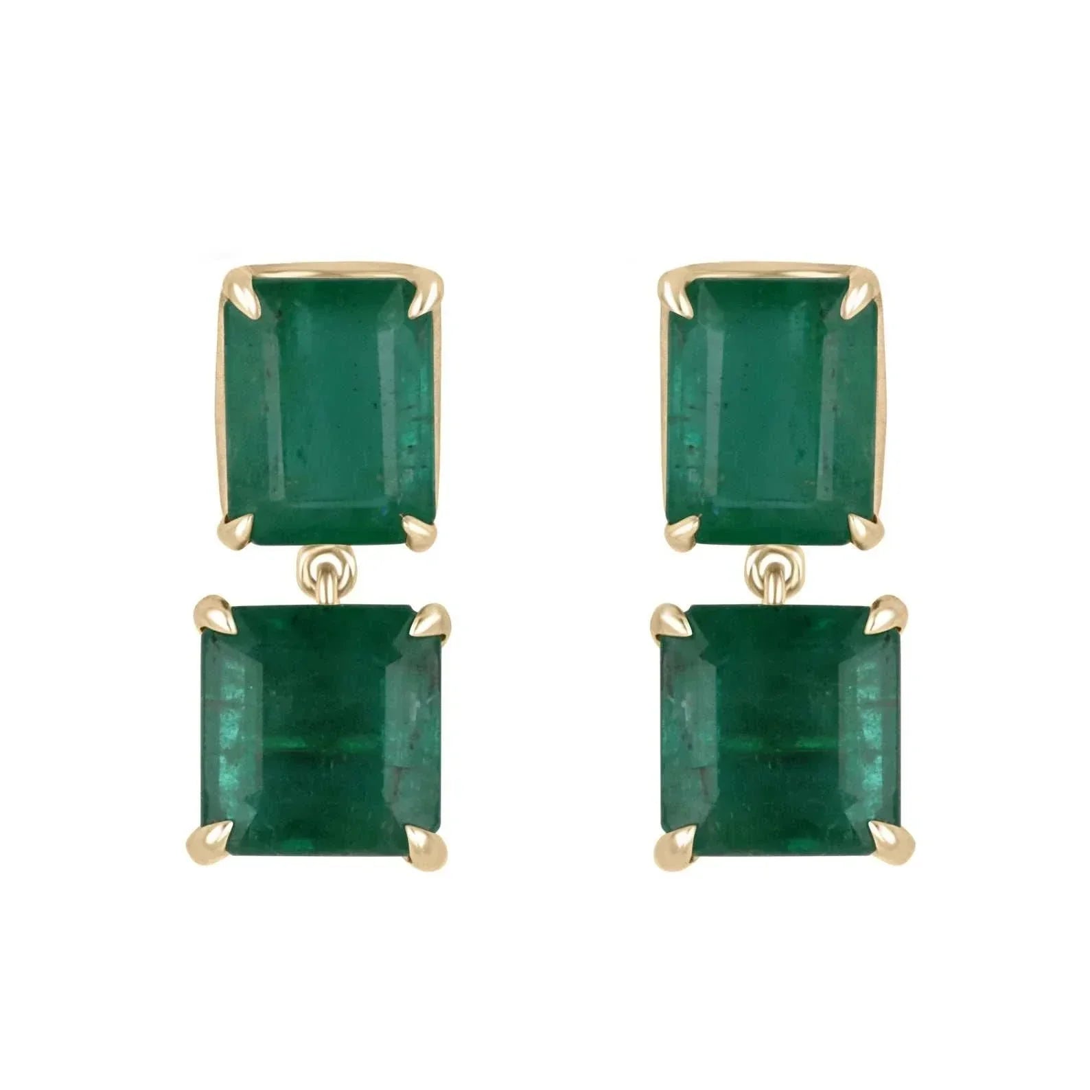Natural AAA 6.0tcw Vivid Dark Green Emerald Dangle Drop Earrings in 18K Gold - Elegant Jewelry for Weddings, Parties & Special Occasions