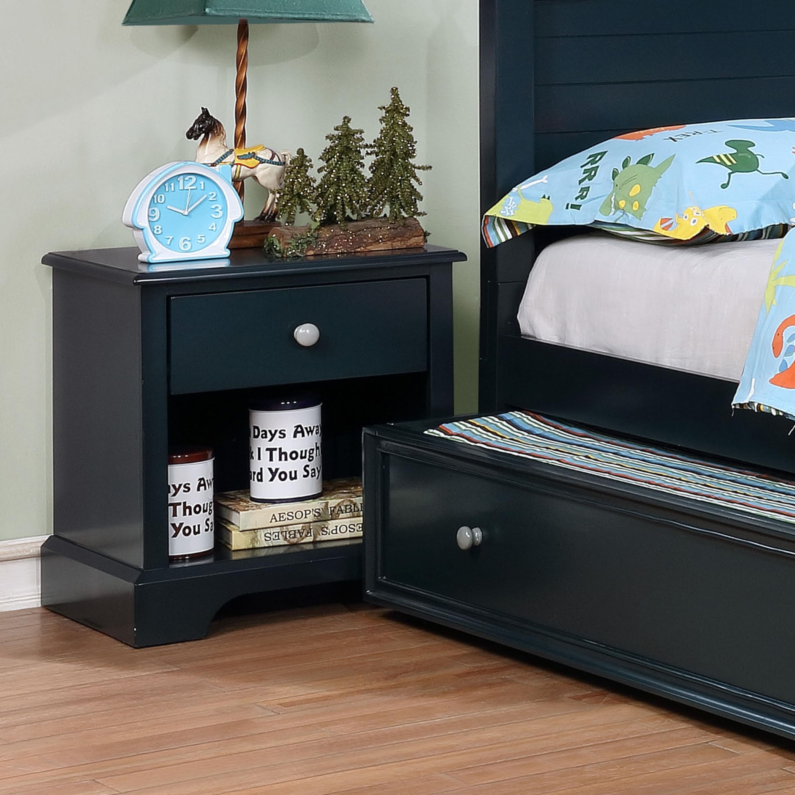 Blue Taylor & Olive Cholla Transitional Solid Wood 1-Drawer Nightstand - Modern Bedside Table for Bedroom, Guest Room, or Dorm - Stylish Storage Solution with Single Drawer