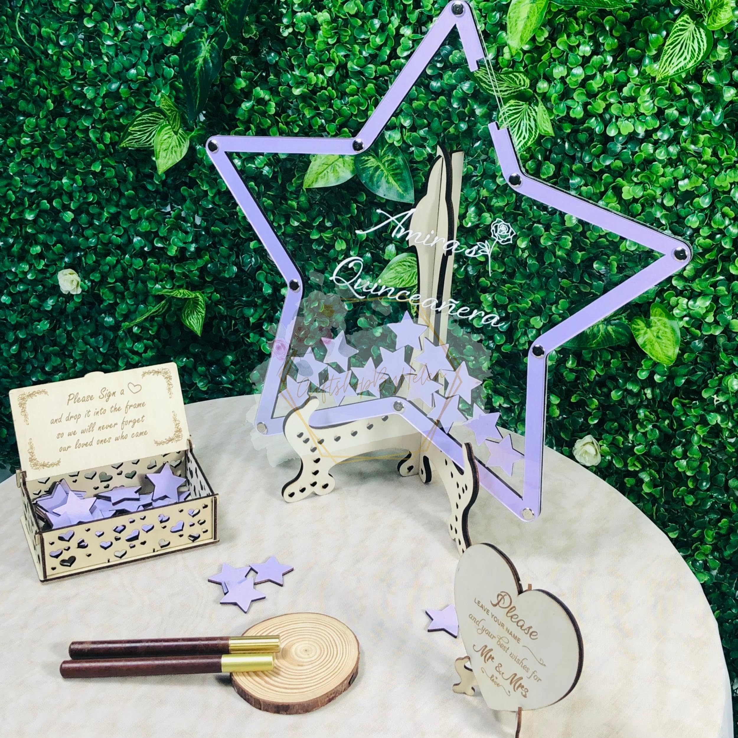 **Personalized Star-Shaped Guest Book for Quinceañera, Wedding & Sweet 16 Birthday - Custom Wooden Keepsake for Special Events & Celebrations**    *(Perfect for Quinceañeras, Weddings, Sweet 16 Parties, Anniversaries & Milestone Celebrations - A Unique & Memorable Guest Book Alternative!)*