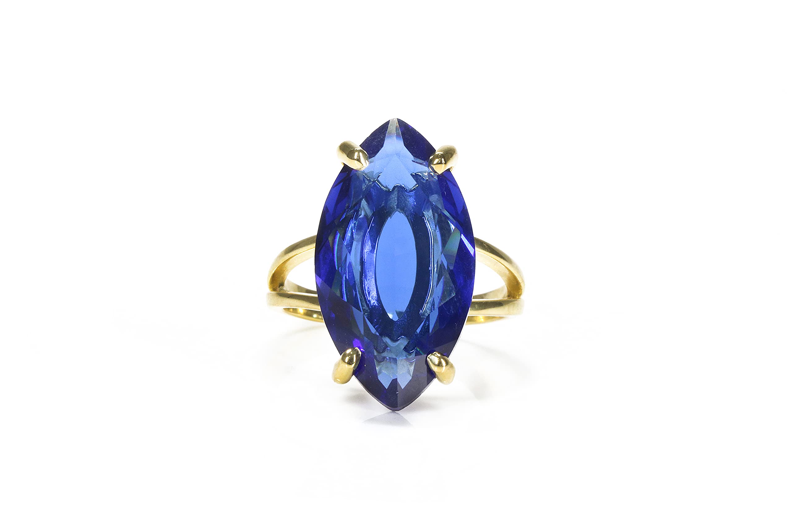 14K Gold Marquise Sapphire Ring - Custom Fashion Statement Ring, September Birthstone Jewelry - Perfect for Weddings, Anniversaries & Birthdays - Personalized Size - Ideal for Engagement, Gift Giving & Special Occasions