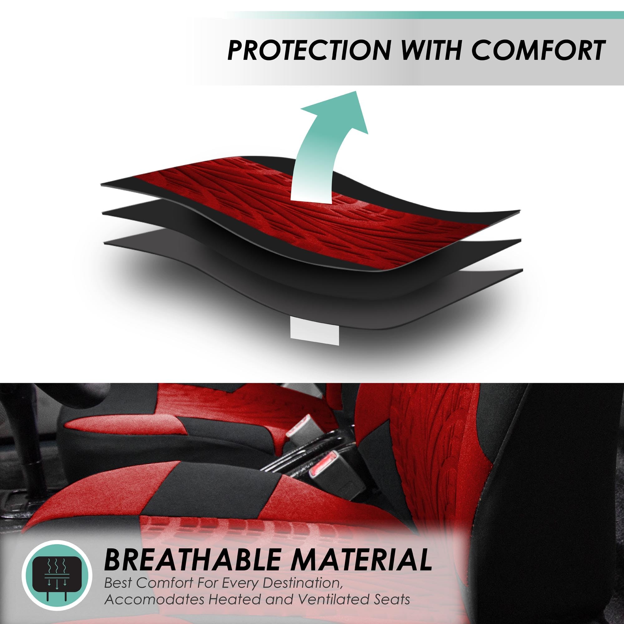 TLH Automotive Seat Covers - Red Full Set with Beige Trim | Airbag Compatible Car Seat Protectors for Cars, Trucks & SUVs | Includes Matching Floor Mats | Perfect for Road Trips, Daily Commutes & Family Travel