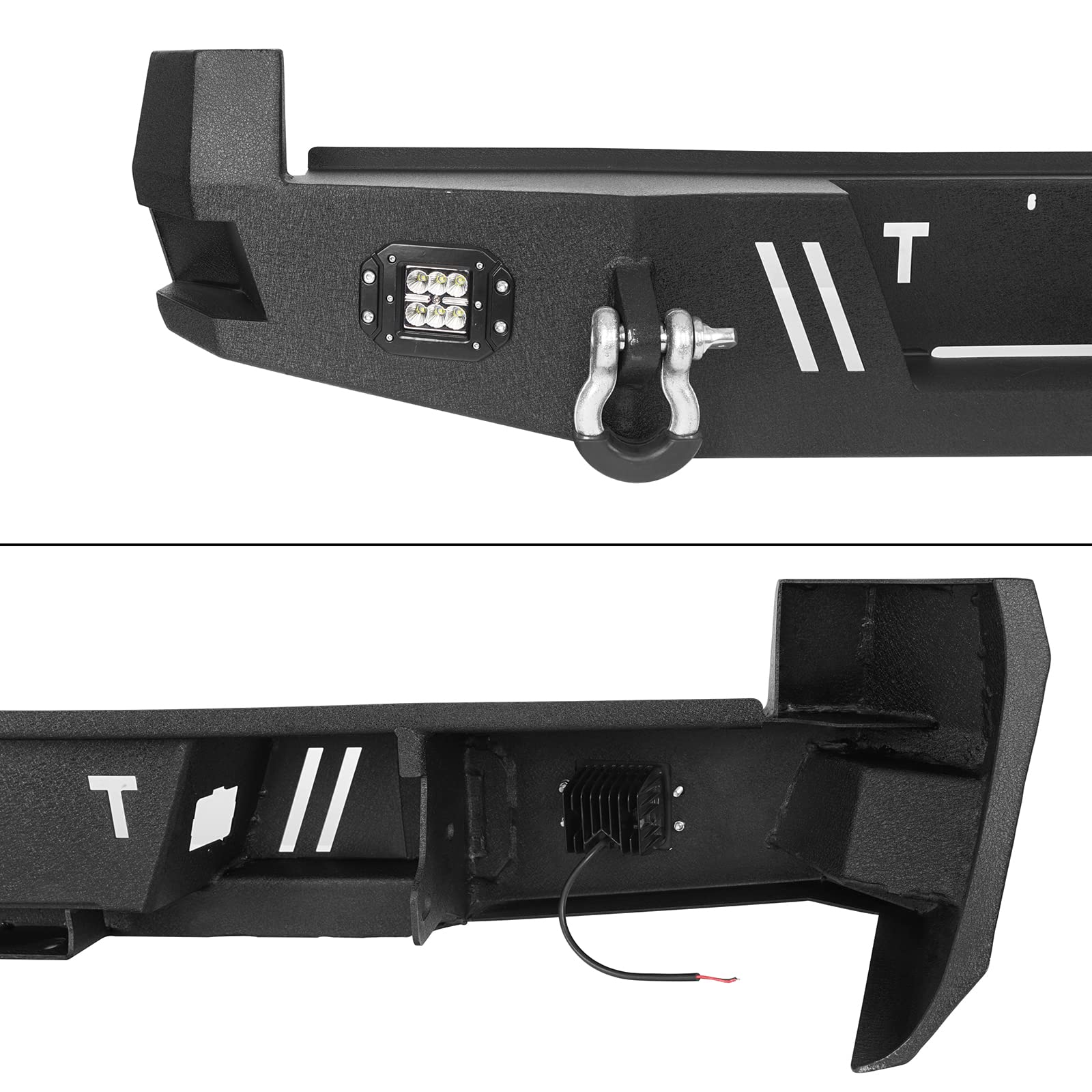 Heavy Duty Steel Rear Bumper with Step for 2005-2015 Toyota Tacoma 2nd Gen | Textured Surface | Integrated 18W LED Flood Lights & D-Ring Tow Points | Off-Road Protection & Truck Accessories (Perfect for Off-Roading, Camping & Work Trucks)