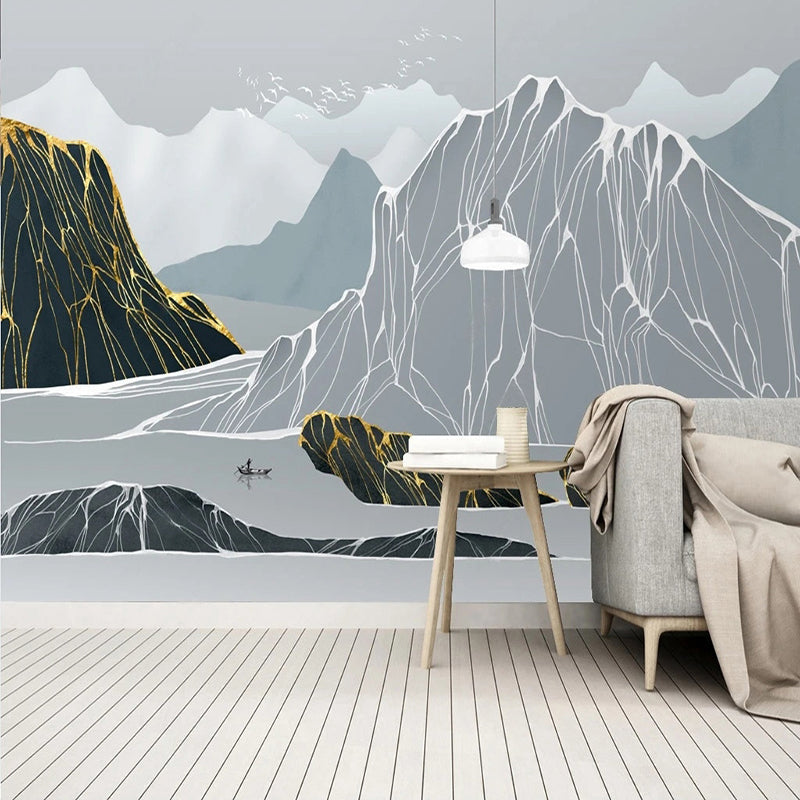 Sketchy Mountain Passage Wallpaper - Premium Peel & Stick Wall Mural for Home & Office Decor | Perfect for Living Room, Bedroom, or Workspace Transformation