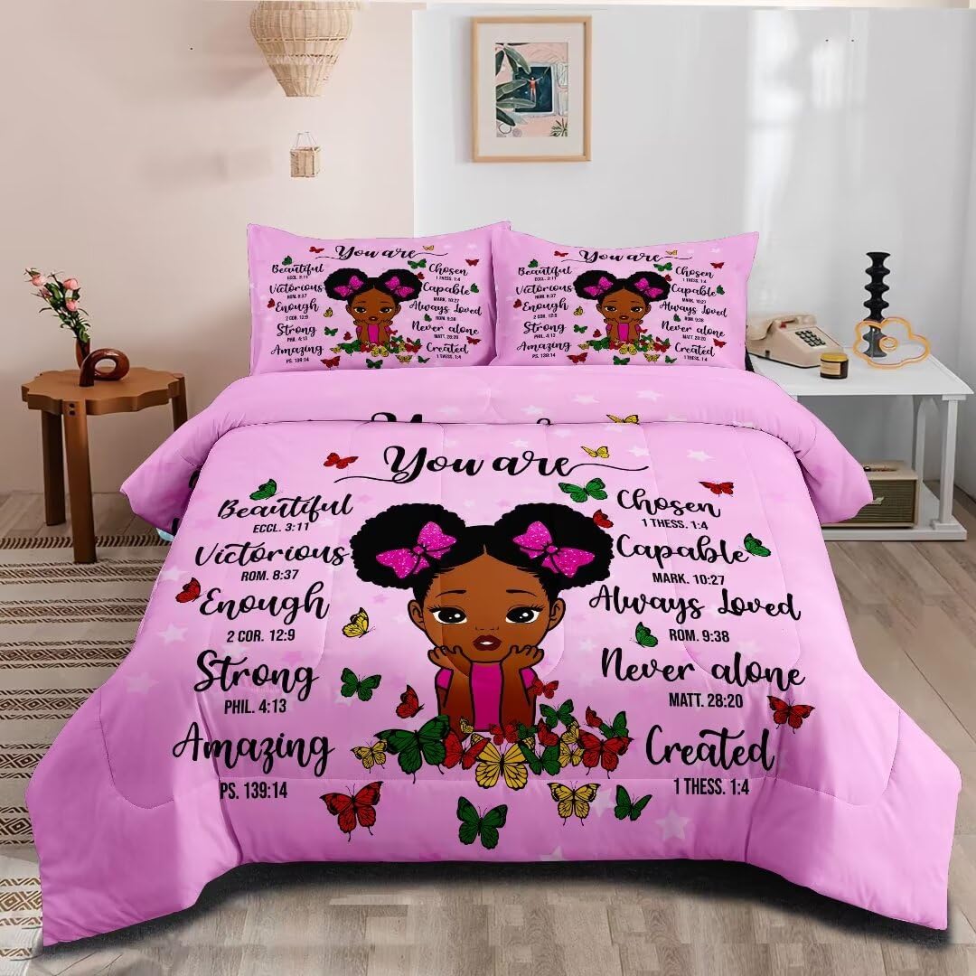 Black Girl Magic Comforter Set Twin Size - Afro-Inspired Bedding with Inspirational Quotes for African American Girls | Perfect for Teen Bedroom Decor & Dorm Room Essentials