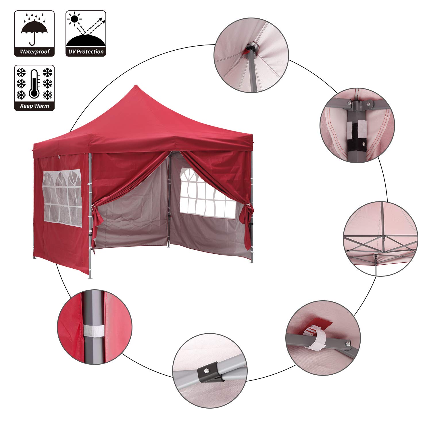 10x10 Ez Pop Up Canopy Tent - Portable Instant Shelter with Removable Side Walls - Waterproof & UV Protection for Outdoor Events, Camping, Beach, Picnics & Backyard Parties (Red)
