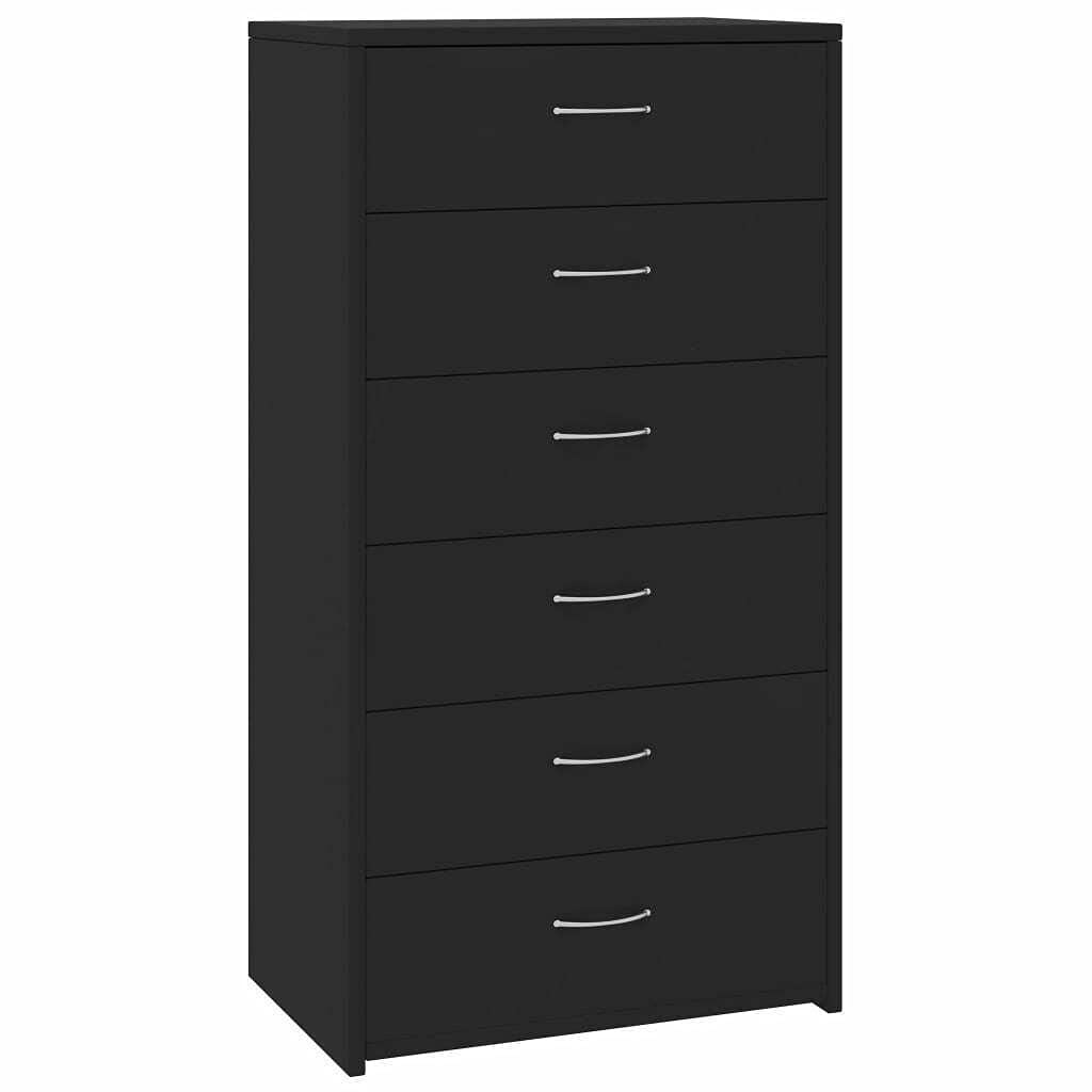 GXP 6-Drawer Black Sideboard Storage Cabinet - Modern Chipboard Organizer for Living Room, Bedroom & Office