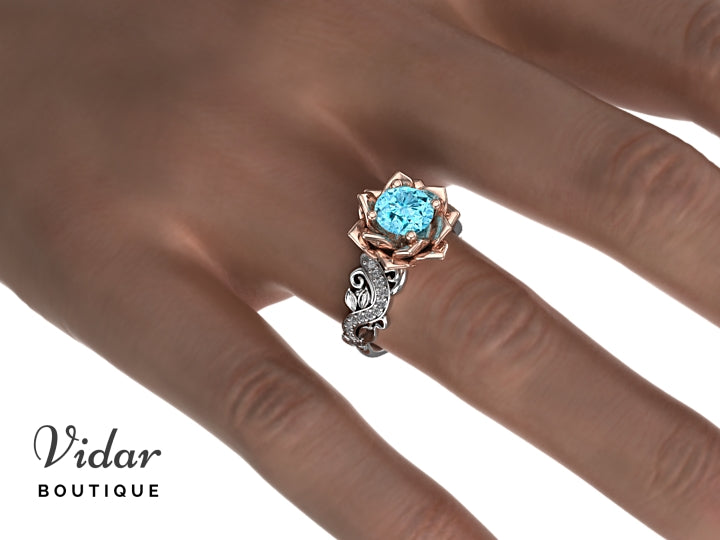 Exquisite Aquamarine Floral Engagement Ring for Women - Elegant Wedding, Proposal & Anniversary Jewelry Gift