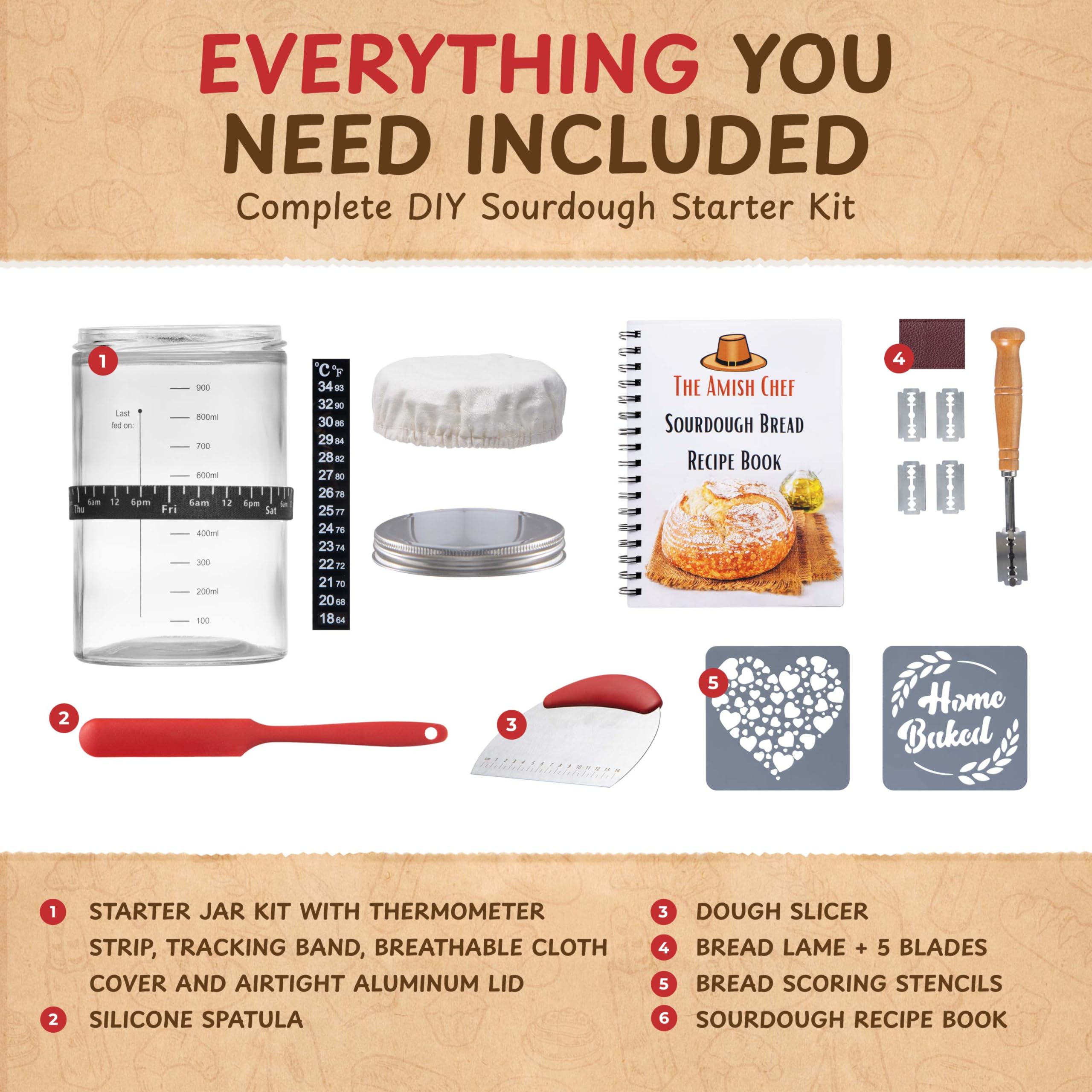 Organic Sourdough Bread Starter Kit - Glass Jar, Bread Lame, Recipe Book & Baking Supplies for Homemade Artisan Bread | Perfect for Beginners, Gifts & Home Baking Enthusiasts