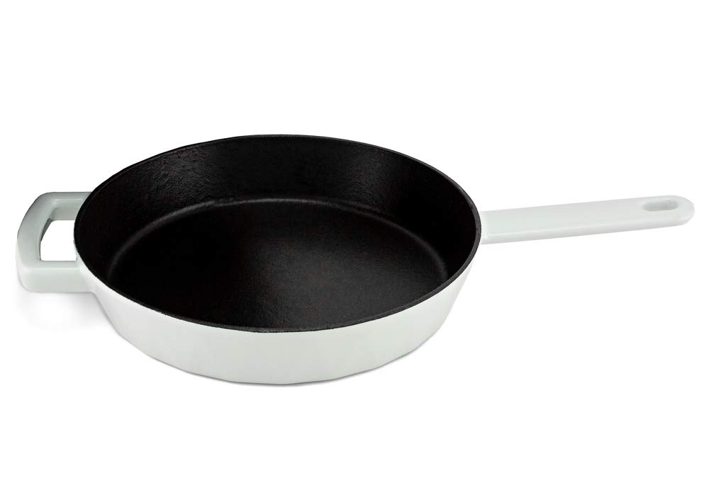 Premium White Enameled Cast Iron Diamond Frying Pan - 24cm Non-Stick Skillet for Induction, Gas, Electric & Oven Safe - Perfect for Searing, Baking & Serving Dishes