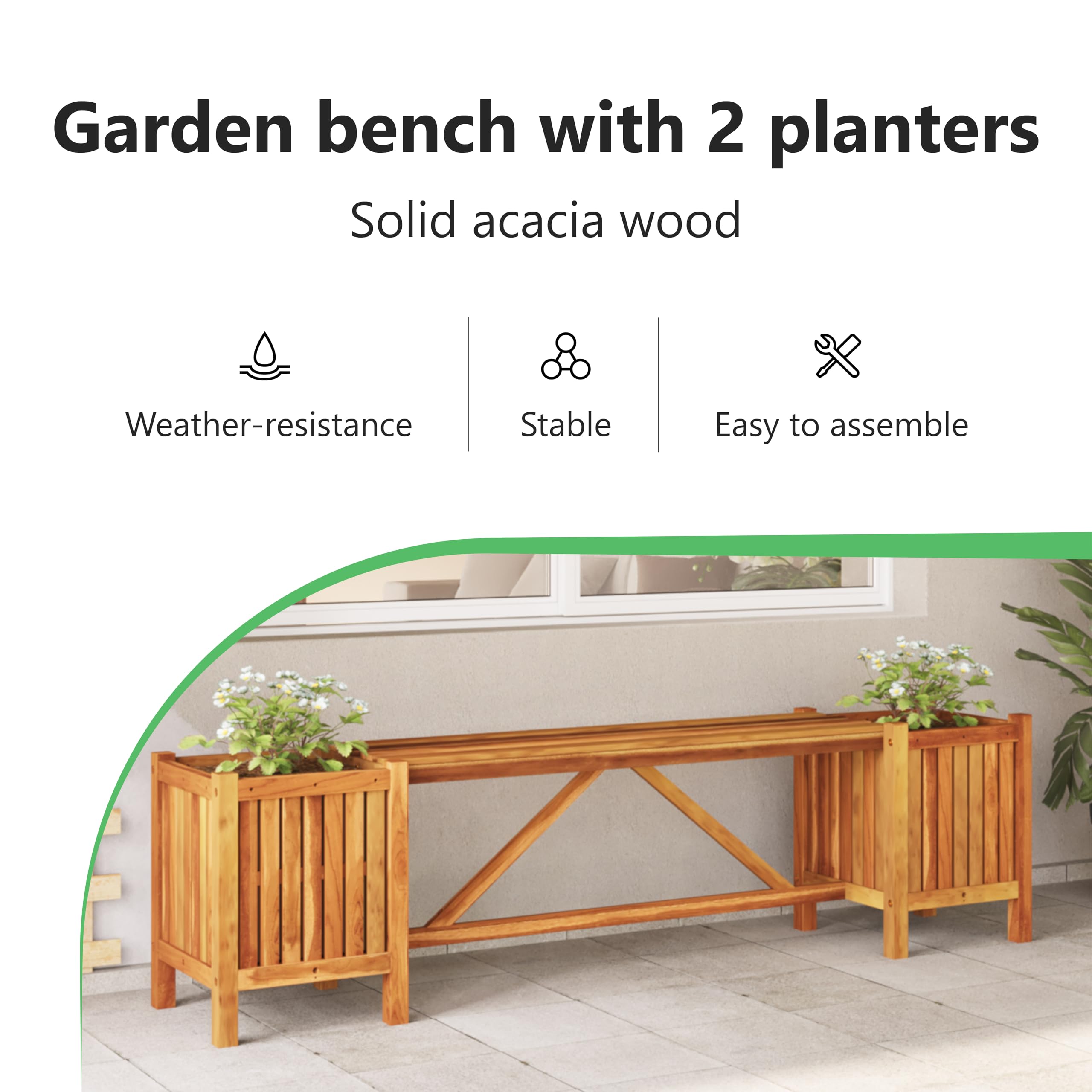 vidaXL Solid Acacia Wood Garden Bench with Integrated Planters - 59
