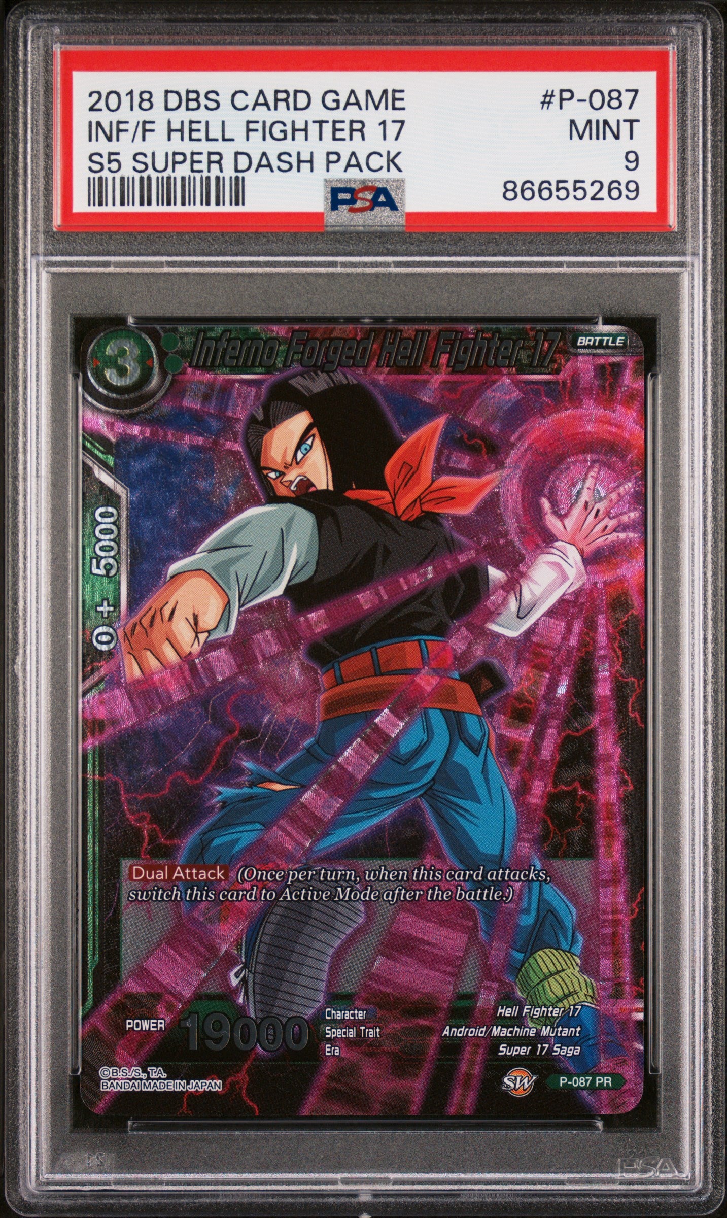 2018 Dragon Ball Super Super Dash Infernal Fighter 17 #P 087 PSA 9 Graded Trading Card - Perfect for Collectors, Anime Fans & Card Game Battles