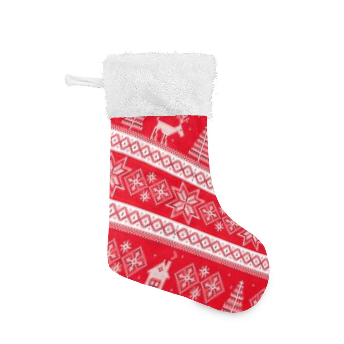 WELLDAY Christmas Stockings - Large 12x18 Inch Plush Faux Fur Stockings with Snowflake & Candy Cane Designs for Fireplace Decor, Holiday Party, Family Gift Exchange & Xmas Home Decoration