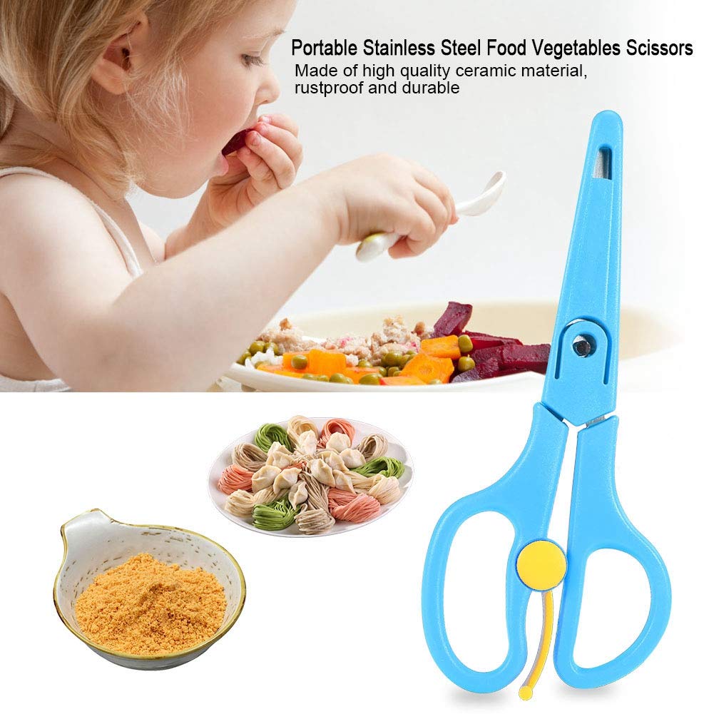 Stainless Steel Baby Food Scissors for Toddlers - Safe Training Scissors for Preschool Kids (Blue) - Perfect for Cutting Formula Powder, Fruits & Soft Foods