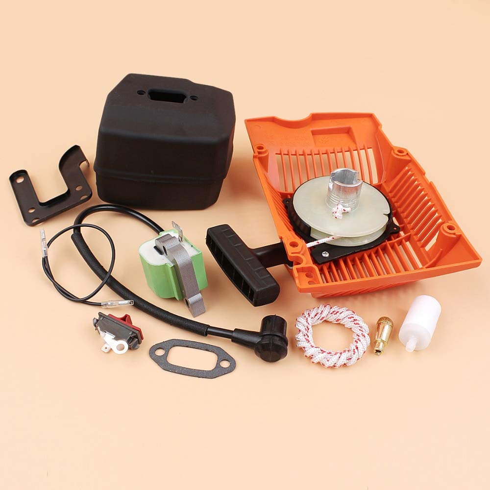 HUSQVARNA 268 272 272XP Chainsaw Recoil Pull Starter Ignition Coil Muffler Kit - Replacement Parts 503615571 - Perfect for Chainsaw Repair & Maintenance