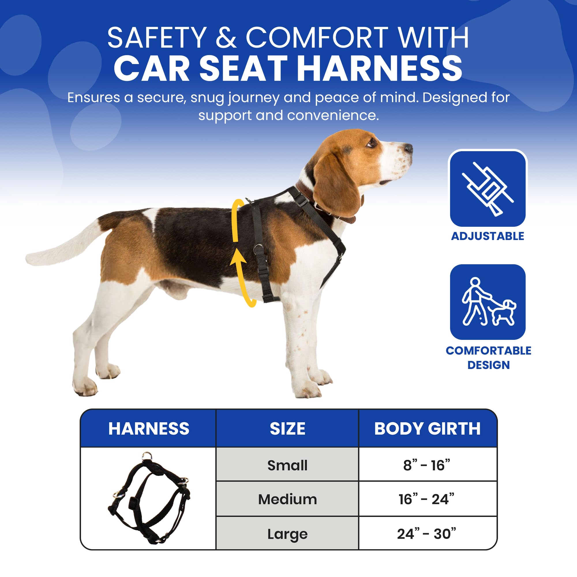 Dog Car Seat for Small to Large Dogs - Pet Booster Seat with Comfortable Cushions, Sherpa Cover & Safety Straps | Easy Installation for Travel | Black with Tan Bones Design | Perfect for Road Trips & Vet Visits | Large Harness Included