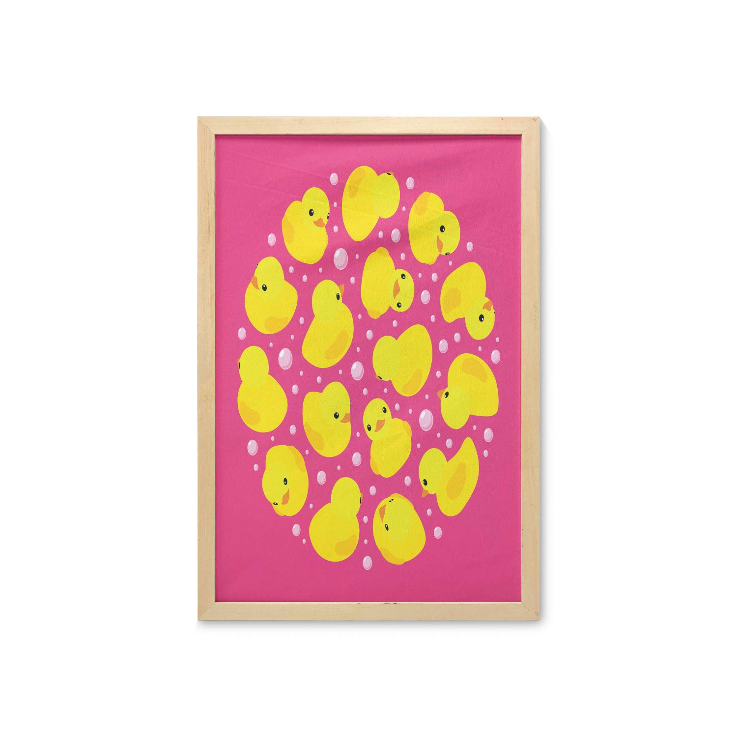 Ambesonne Rubber Duck Wall Art with Frame - Fun Duckies Circle Pattern Bathroom Decor, Printed Fabric Poster for Bathroom, Living Room & Dorm Decor - 23
