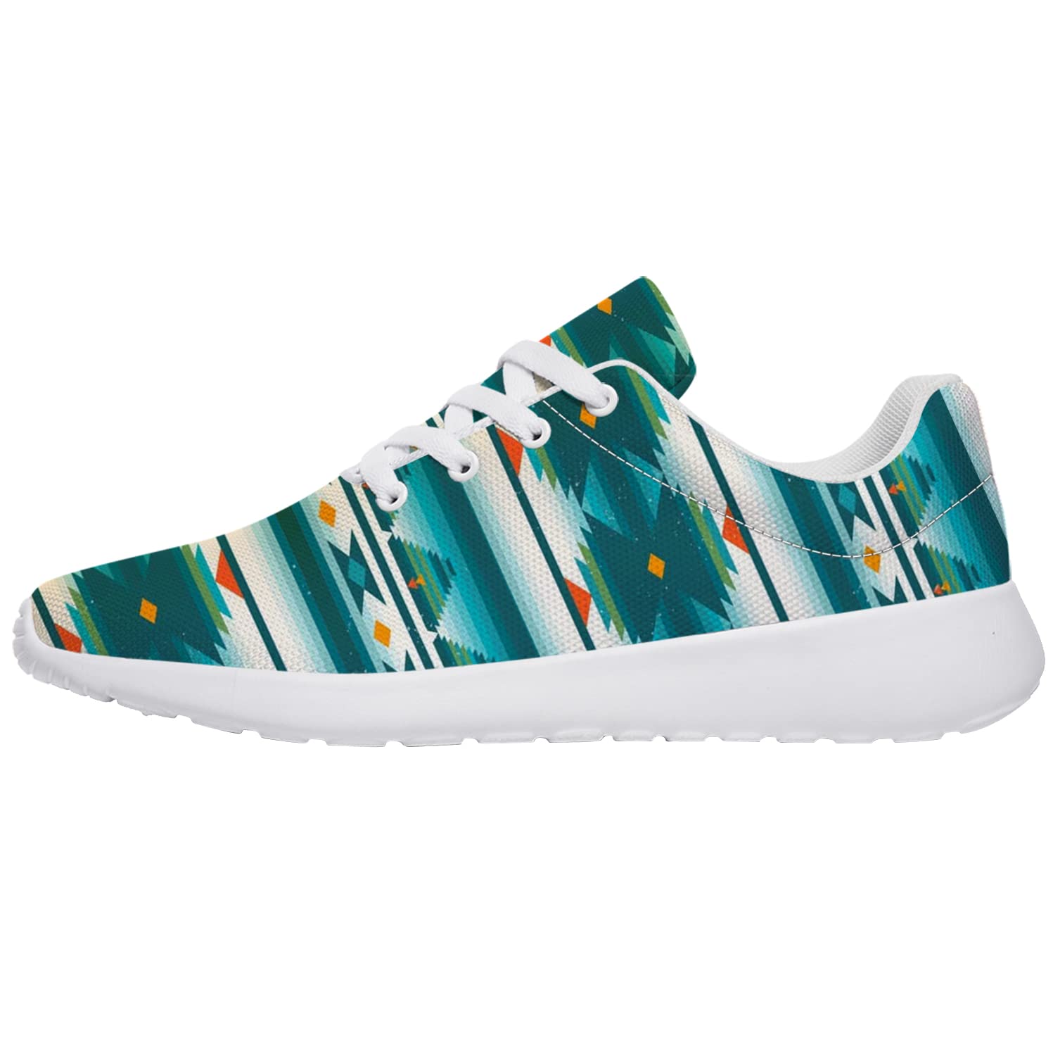 Beige Green Aztec Print Running Shoes for Women & Men - Comfortable Walking Sneakers with Tribal Native Indian Design - US Size 11 Women/9.5 Men - Perfect for Jogging, Gym Workouts & Casual Wear