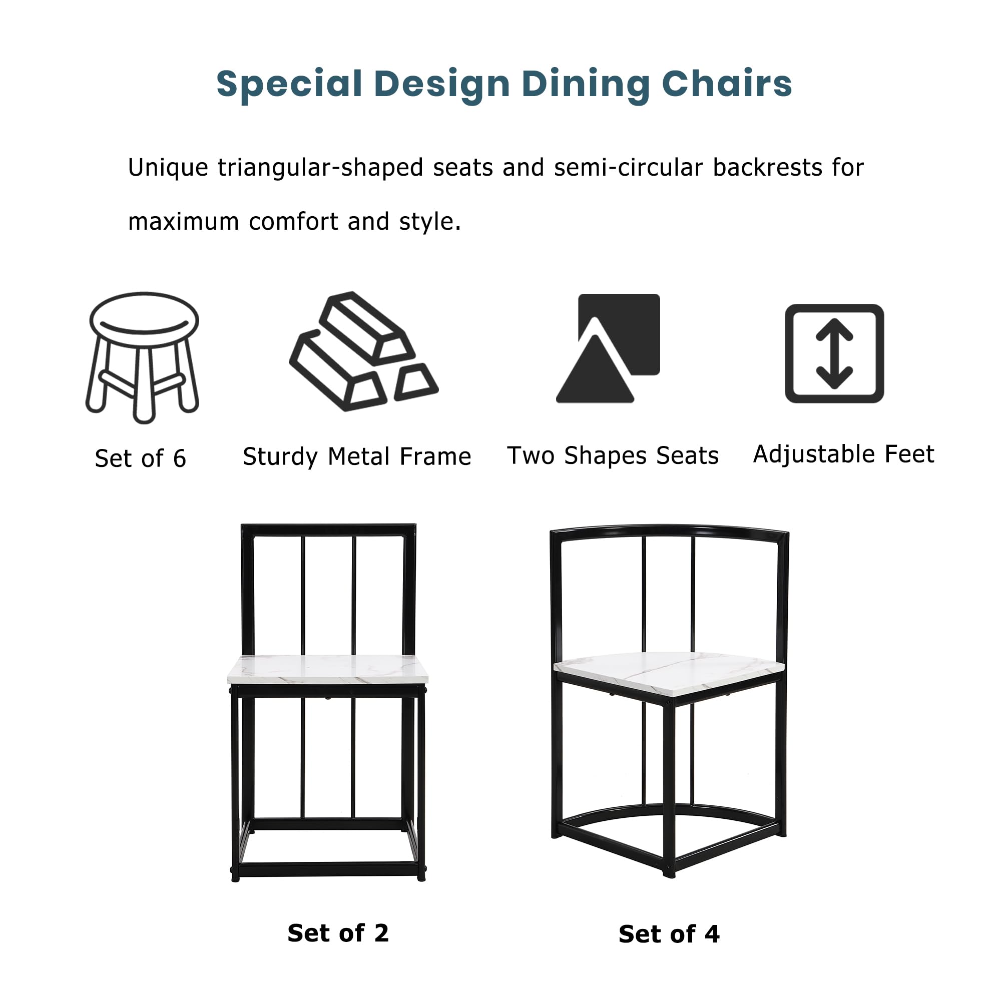 Modern 7-Piece Dining Table Set with Faux Marble Top - LZ LEISURE ZONE Compact Kitchen Table & 6 Chairs in Black & White - Perfect for Small Spaces, Apartments, and Contemporary Dining Rooms
