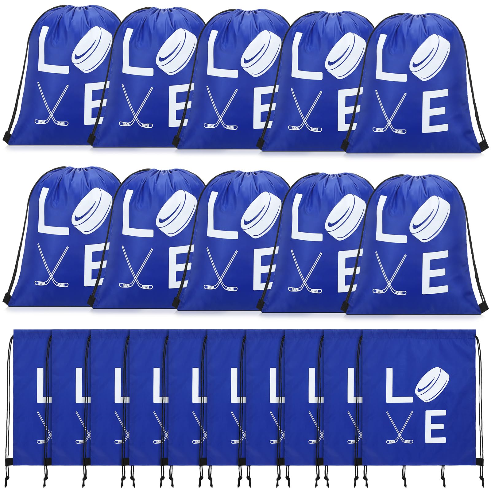 Sinmoe 20 Pack Blue Hockey Drawstring Bags - Sports Gift Bags for Field Hockey Party Favors, Goodie Bags & Team Events - Perfect for Sports Theme Celebrations, Tournaments & School Activities