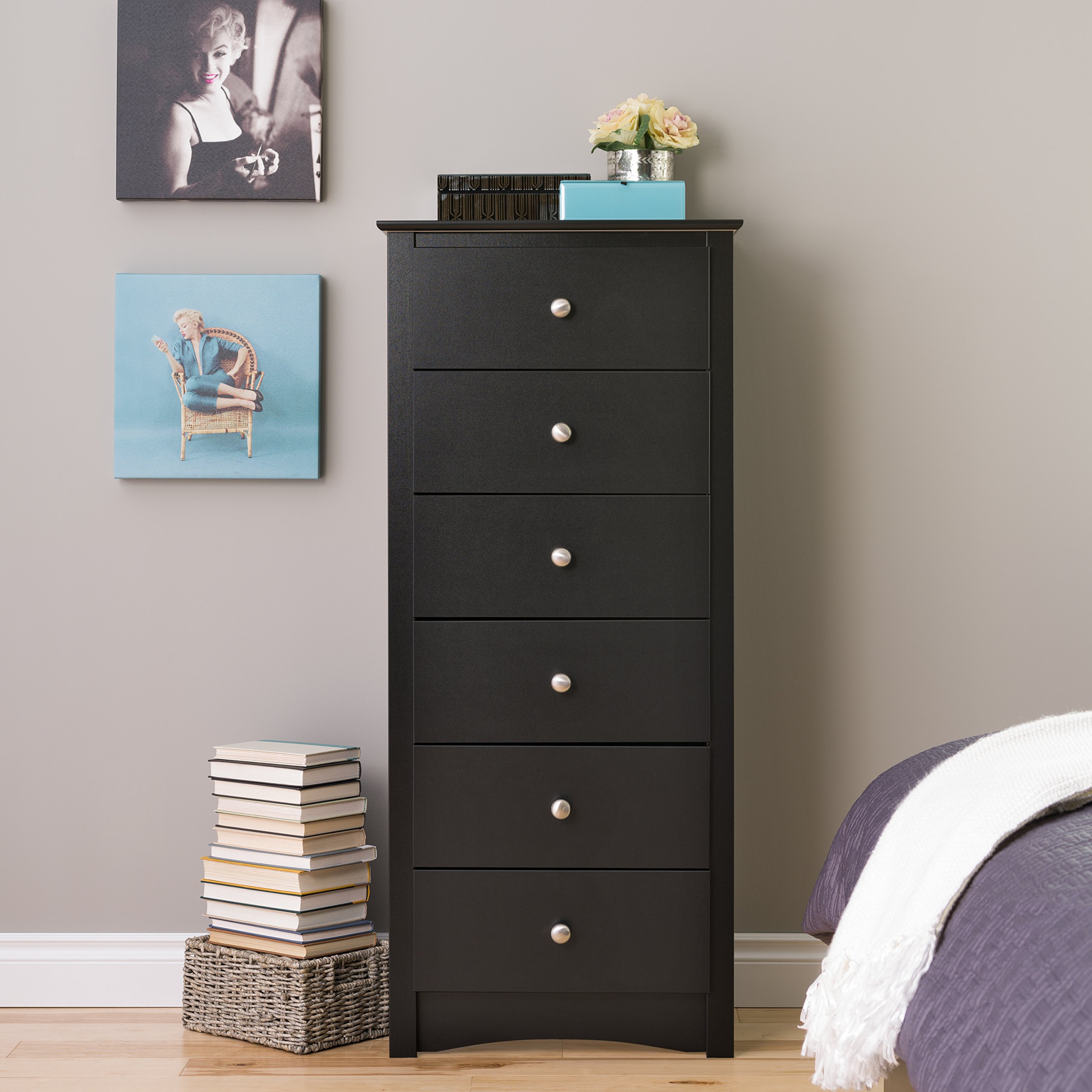 Prepac Sonoma 6-Drawer Dresser for Bedroom - Tall Chest of Drawers with Clothes Storage Organizer, Black (19