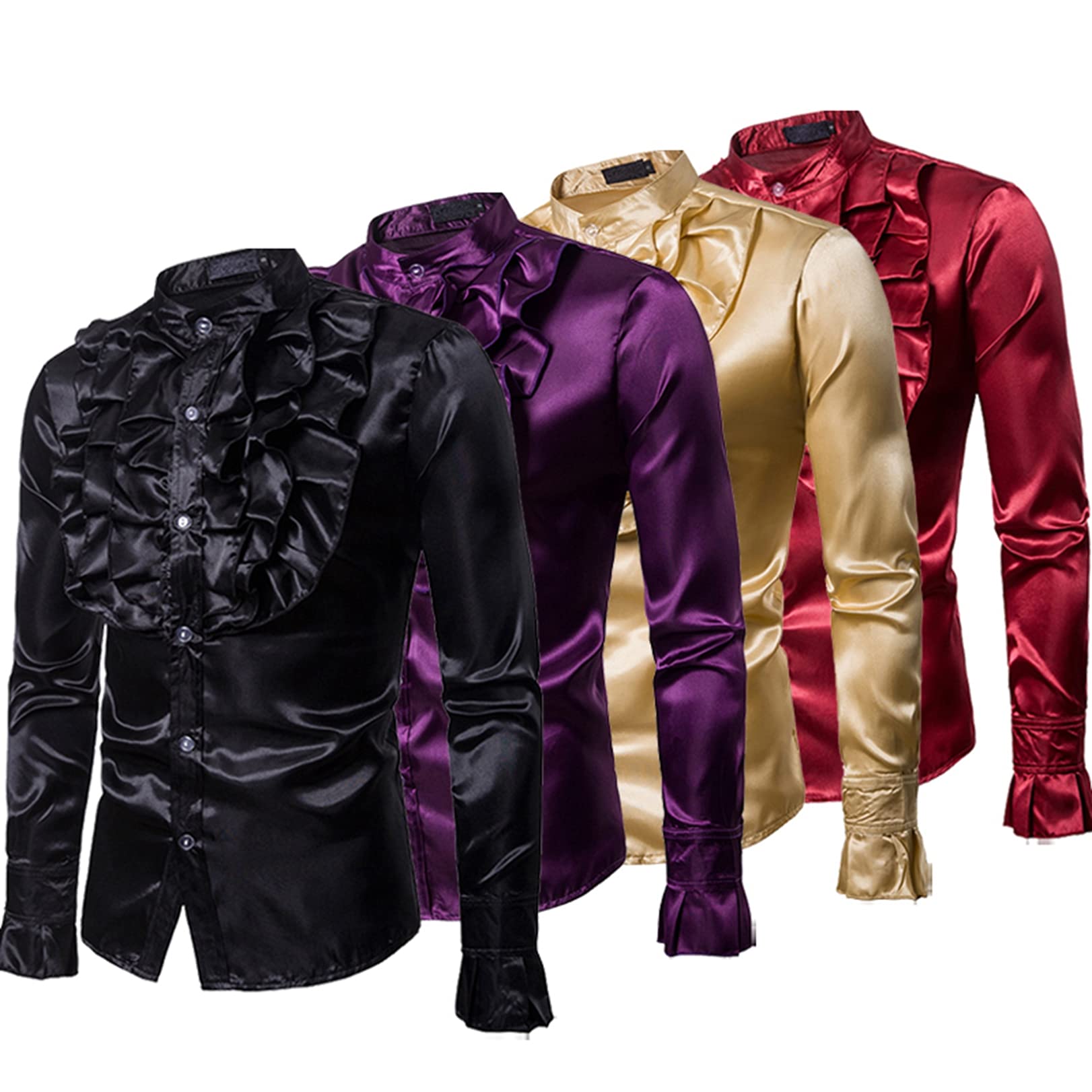 Men's Slim Fit Long Sleeve Dress Shirt - 90s Luxury Shiny Business Button Down Shirt for Office, Party & Formal Occasions