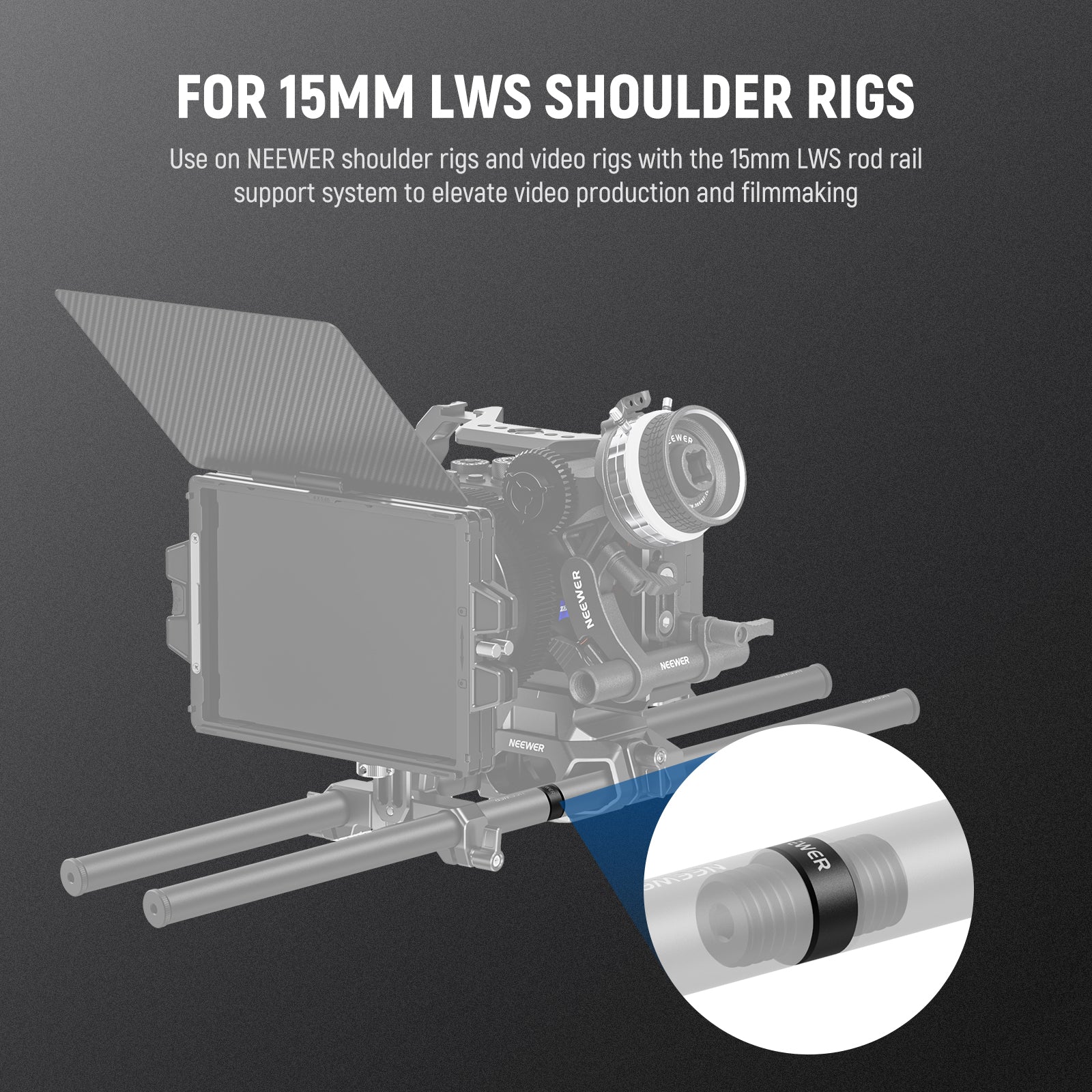 NEEWER SR020 15mm Rod Connector - Camera Rig Accessory for DSLR, Mirrorless & Video - Perfect for Stabilizers, Follow Focus & Cage Systems