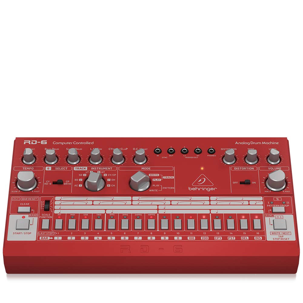 Behringer RD-6 Analog Drum Machine with Classic 808 Sounds - Professional Electronic Drum Machine for Music Production, Live Performance & Studio Recording - Perfect for Beat Makers, DJs & Electronic Musicians (Red)