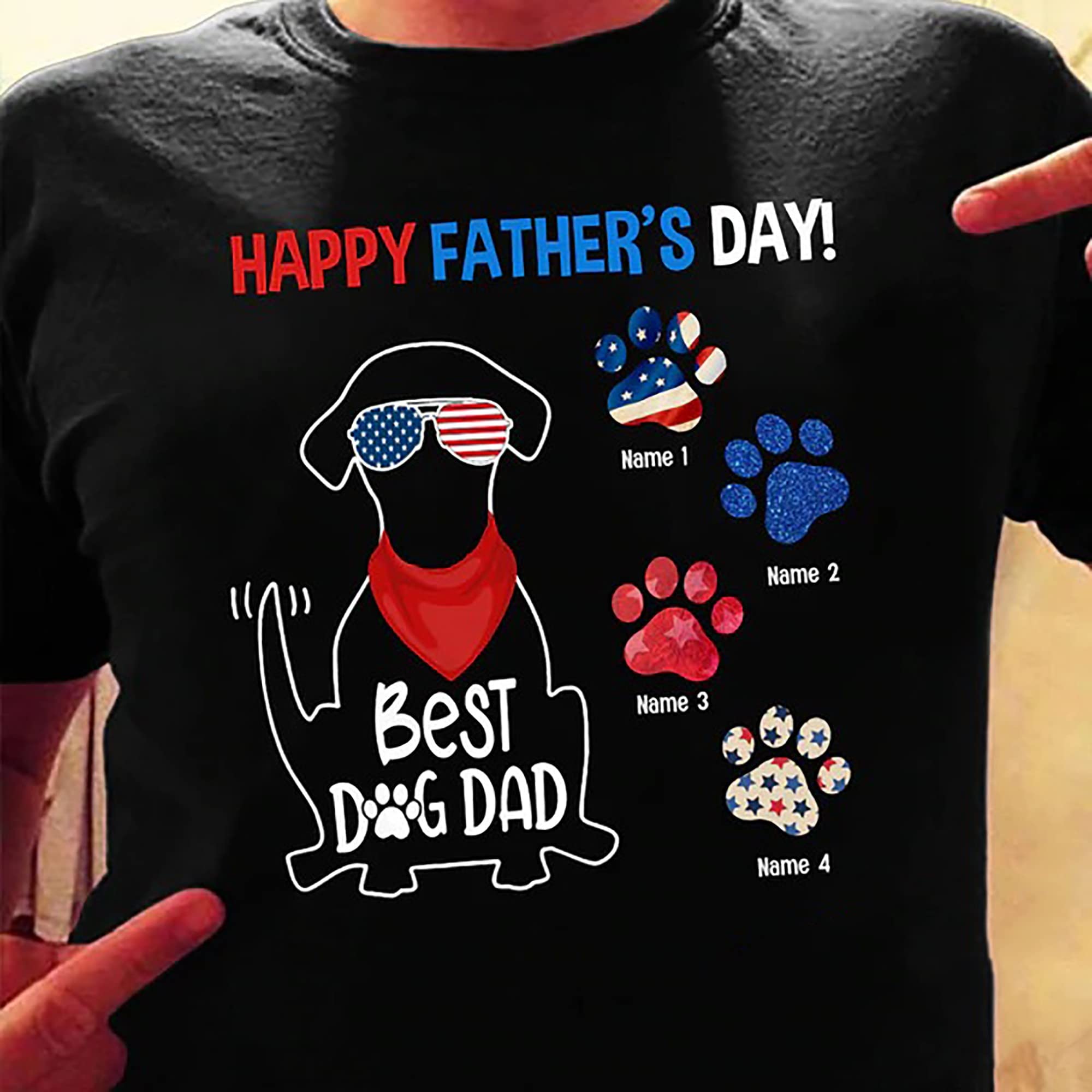 Happy Father's Day Dog Dad T-Shirt - Personalized Custom Dog Name Shirt for Dog Lovers | Minimal Design Dog Mom Gift for Pet Parents | Perfect for Father's Day Gifts, Dog Birthday Parties & Casual Wear