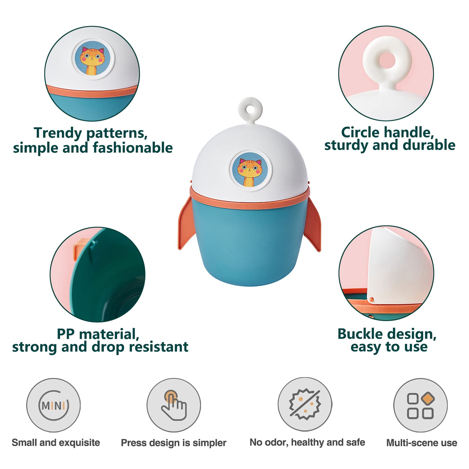 Small Rocket Shape Table Trash Can with Removable Clamshell Lid - Cute Mini Garbage Bin for Bathroom, Kitchen & Office - Eco-Friendly Paper Basket & Shake Cover Bucket (Green) | Perfect for Desks, Countertops & Small Spaces