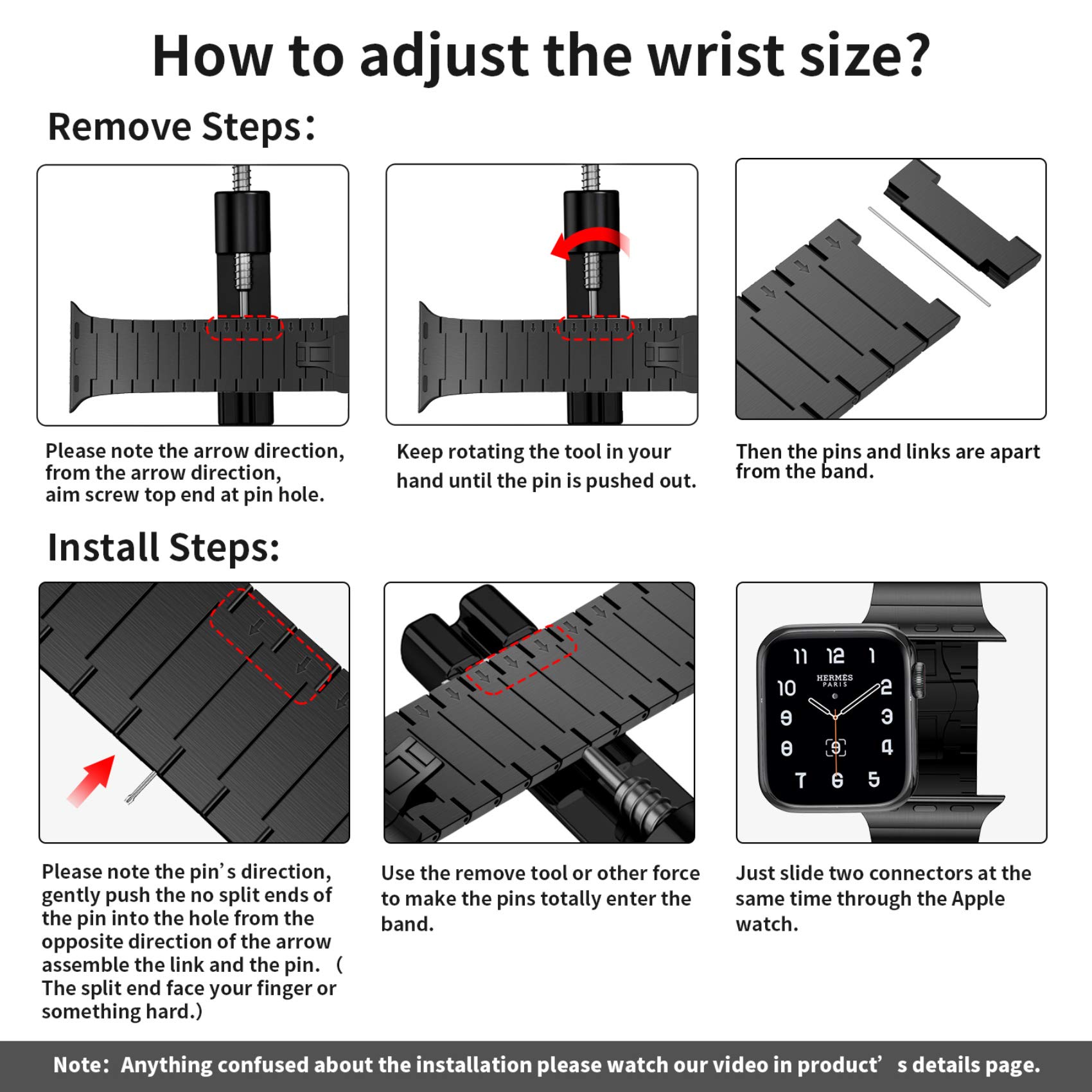 Fitlink Upgraded Stainless Steel Metal Watch Band for Apple Watch Series 6/5/4/3/2/1/SE - 42mm 44mm Black - Premium Replacement Strap for Workout, Office & Daily Wear