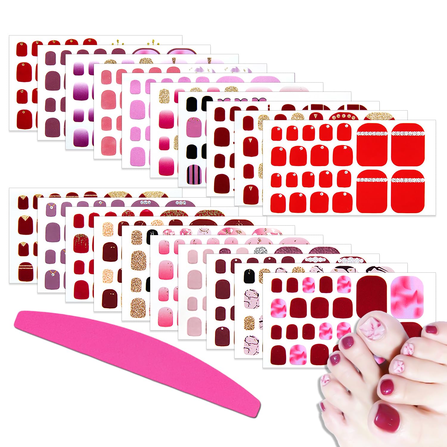 SILPECWEE Self-Adhesive Nail Polish Strips - Red Full Nail Wraps for Women | 20 Sheets Gel Nail Stickers with Free Nail File | Toenail Art Decoration for Parties, Weddings & Everyday Wear
