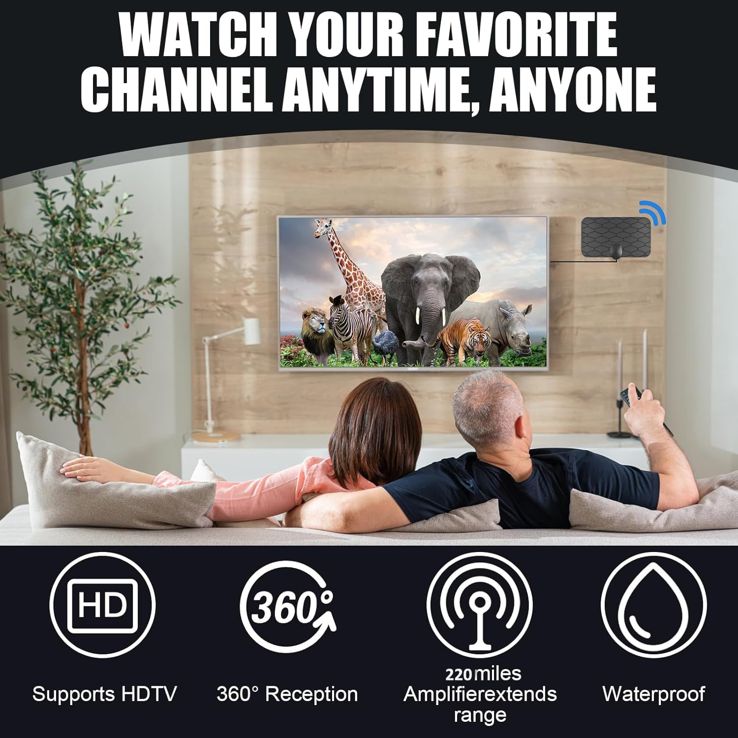 Indoor TV Antenna for Smart TV - Long Range HD Digital Antenna with Amplifier & 360° Signal Booster | Supports 4K, 1080p Local Channels | Perfect for Home Theater, Apartment, RV & Office Use
