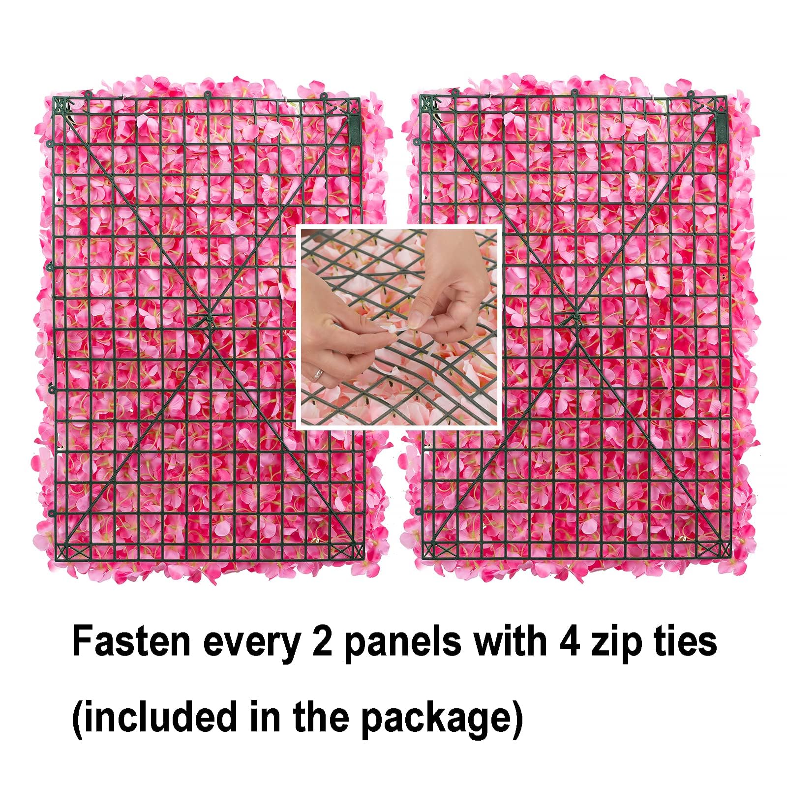 BLOSMON 6-Pack Pink Artificial Hydrangea Flower Wall Panels - 24