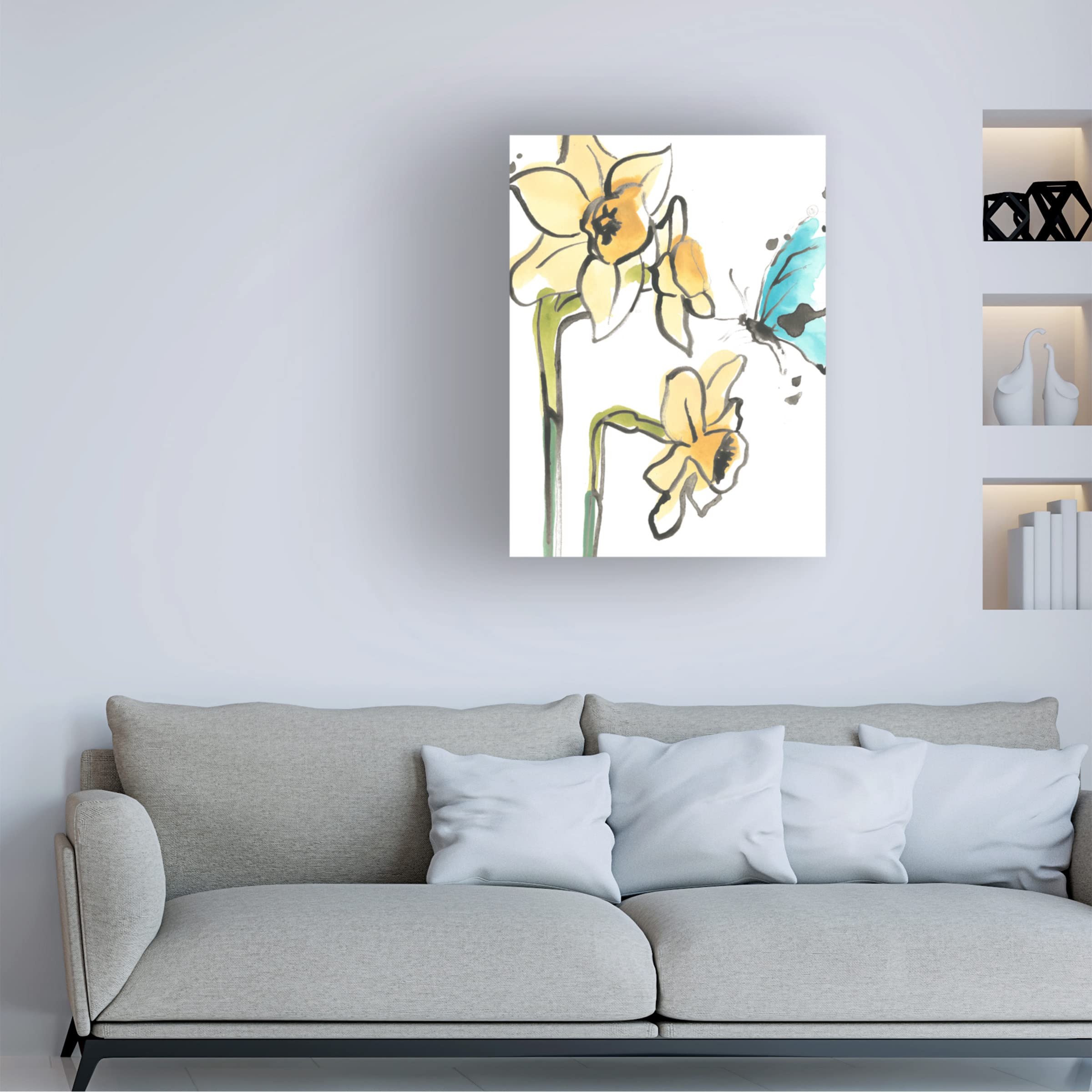 June Erica Vess 'Ink Wash Garden I' Canvas Wall Art Print - Handmade Floral Asian Painting for Living Room, Bedroom & Office Decor