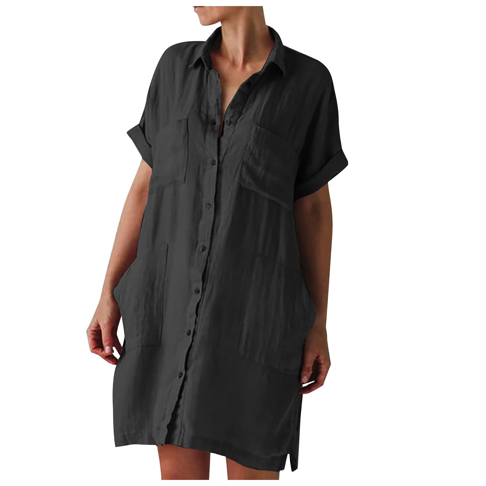 Women's Button Down Long Sleeve V-Neck Oversized Maxi Dress - Casual Slim Fit Shirt Dress for Beach, Vacation & Everyday Wear
