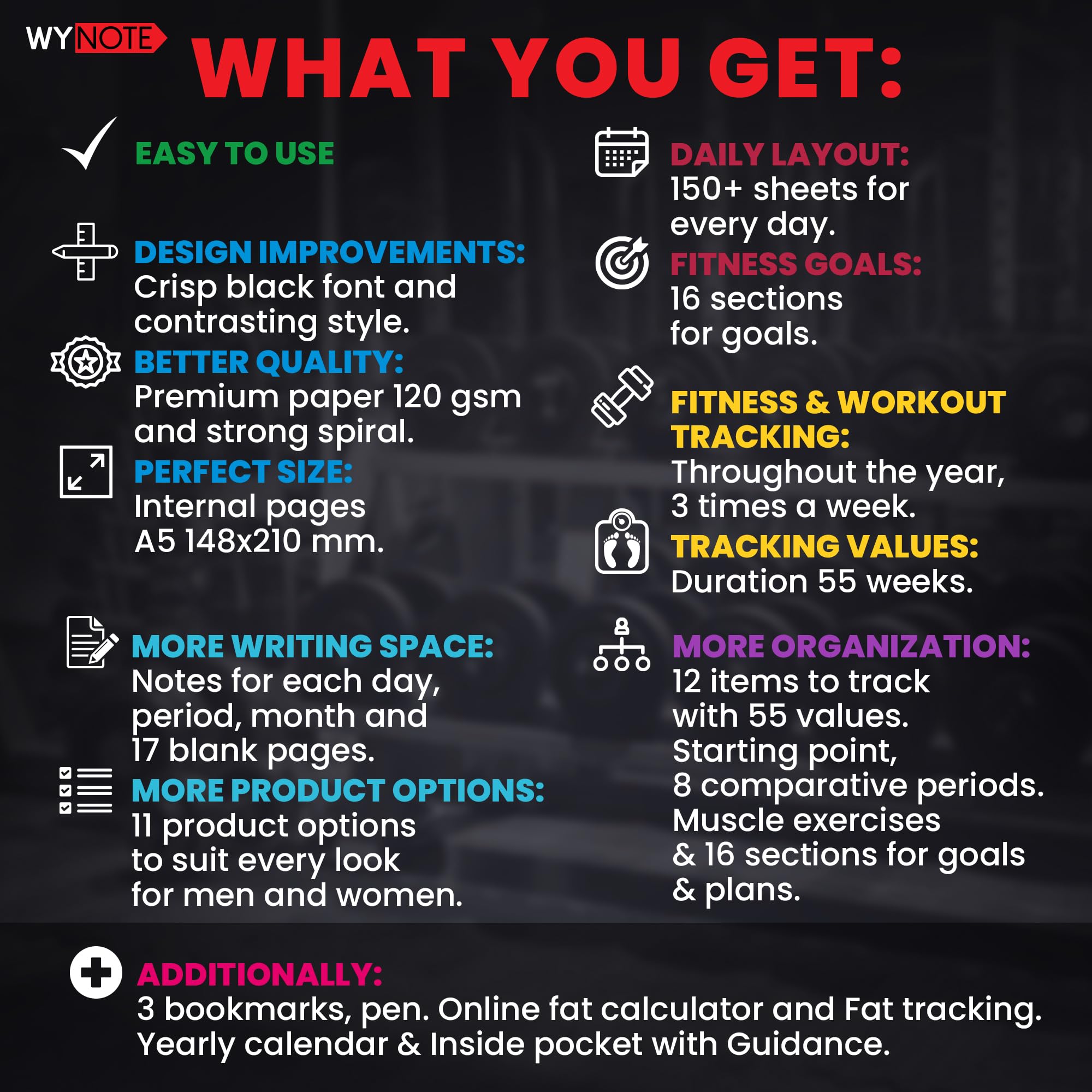 Premium A5 Fitness Journal - Track 150+ Workouts, Body Fat & 12 Key Metrics | Yearly Calendar, 7 Comparative Periods & Goal Setting | Perfect for Gym, Home Workouts & Weight Loss Tracking