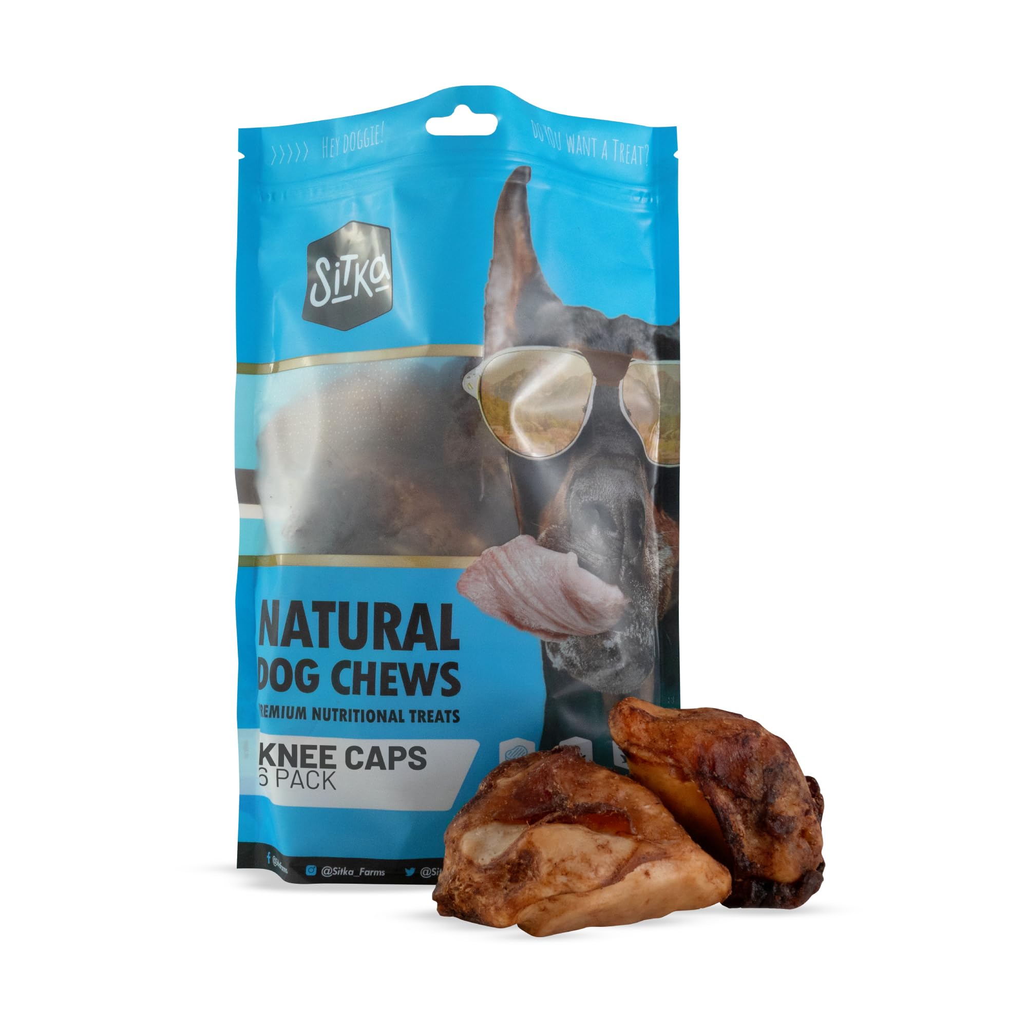Premium Smoked Beef Knee Caps Dog Treats - 6 Count All-Natural Long-Lasting Chews for Aggressive Chewers - High Protein, Low Fat Dog Bones - Sitka Farms (Perfect for Training Rewards & Dental Health)