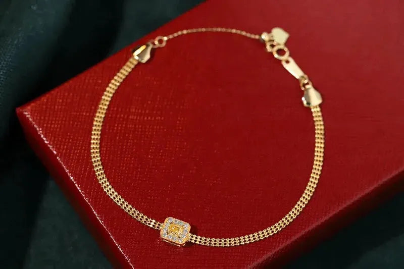 18K Yellow Gold Bracelet with Real Natural Yellow Diamonds - Romantic Lace Design Women's Jewelry for Wedding, Anniversary & Special Occasions