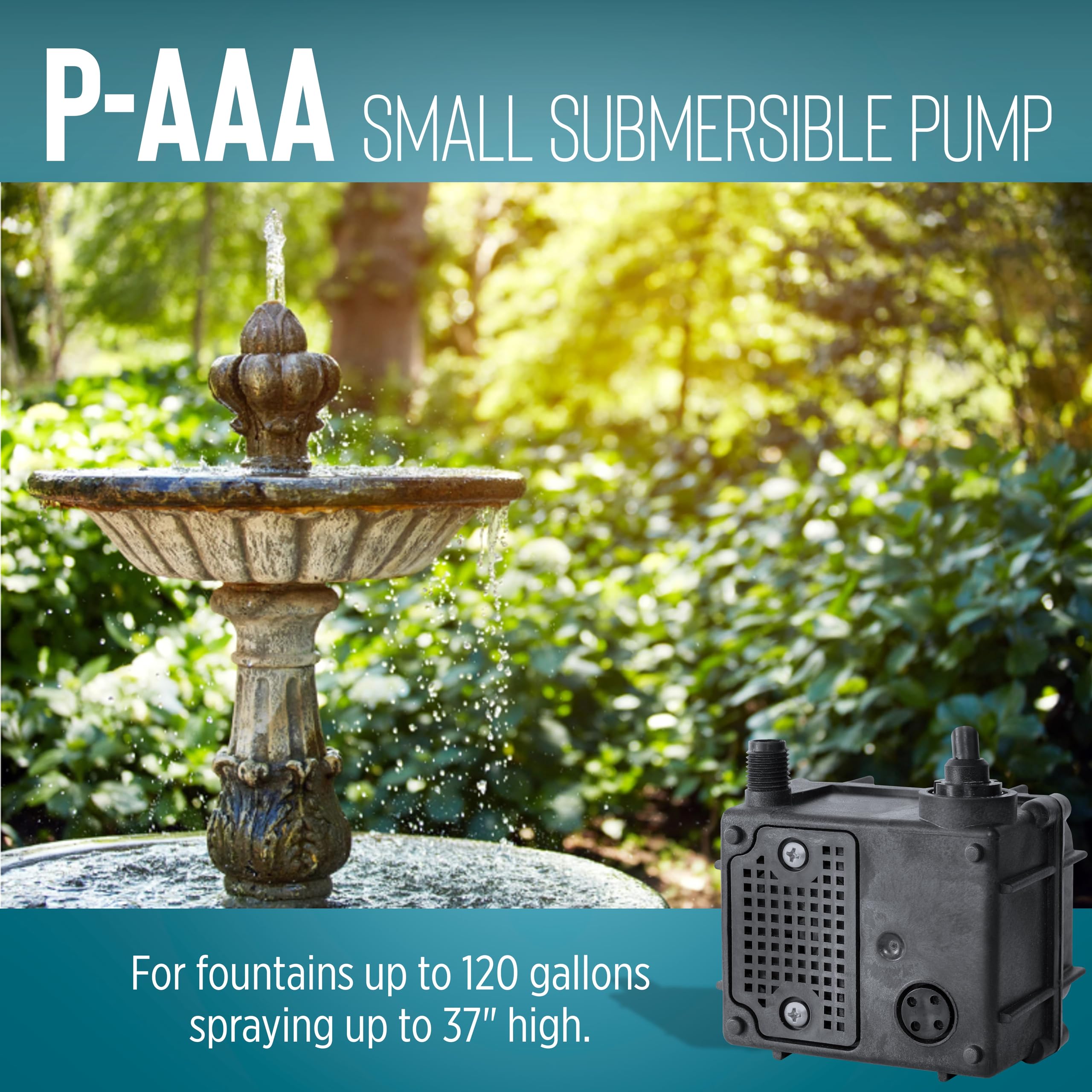Little Giant P-AAA 115V 1/160HP 120GPH Submersible Fountain Pump - Oil-Filled Recirculating Water Pump with 6-Ft Power Cord (Black, Model 523003) - Perfect for Ponds, Fountains & Hydroponic Systems