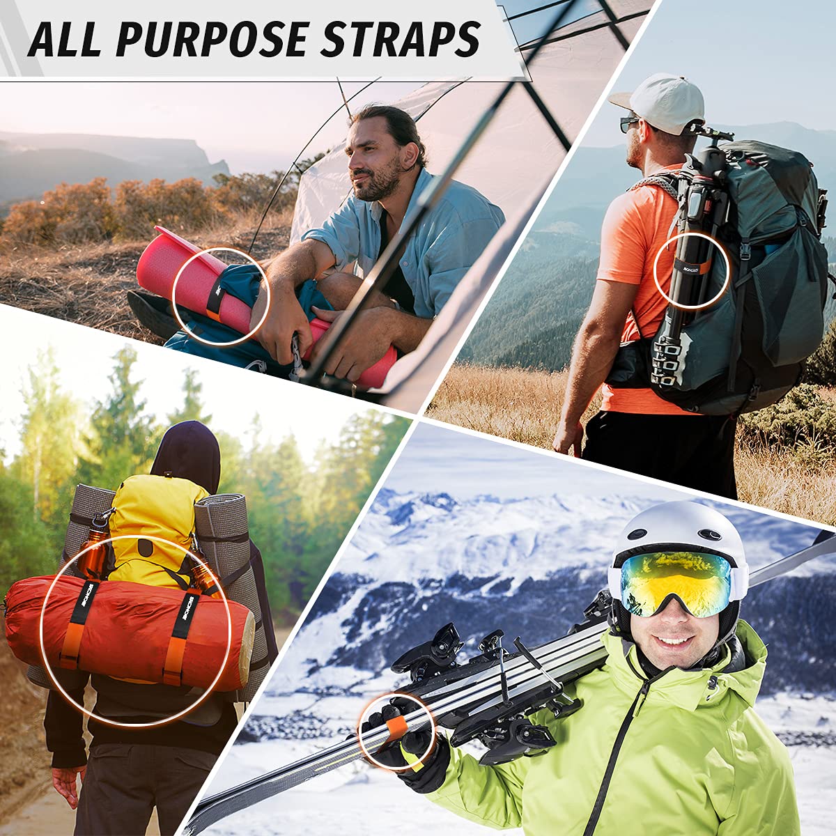 Boncas Adjustable Bike Rack Strap - Heavy Duty Bicycle Wheel Stabilizer Straps with Non-Slip Gel Grip | Prevents Wheel Spinning During Transport | Perfect for Car, Truck, SUV & RV Bike Racks